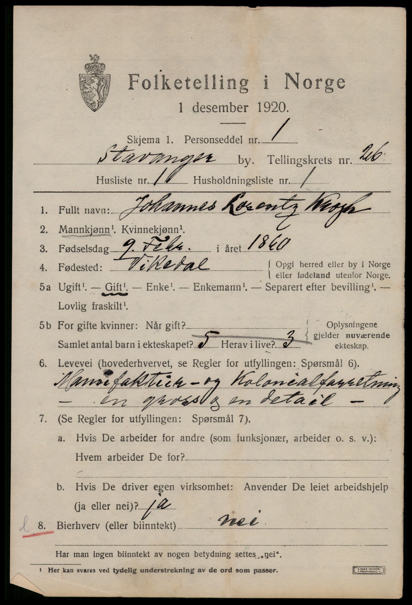 SAST, 1920 census for Stavanger, 1920, p. 77780