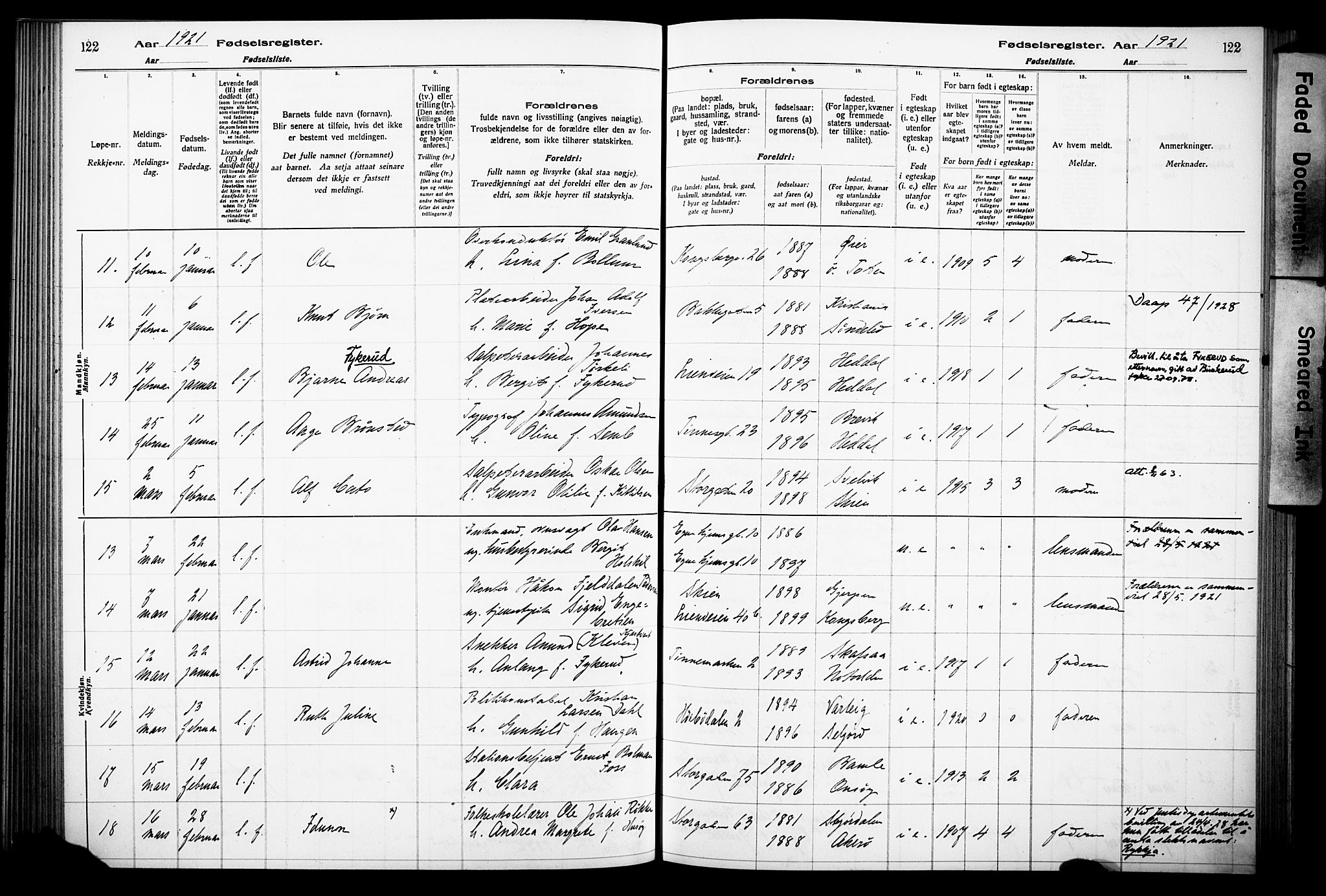 Notodden kirkebøker, AV/SAKO-A-290/J/Ja/L0001: Birth register no. 1, 1916-1924, p. 122