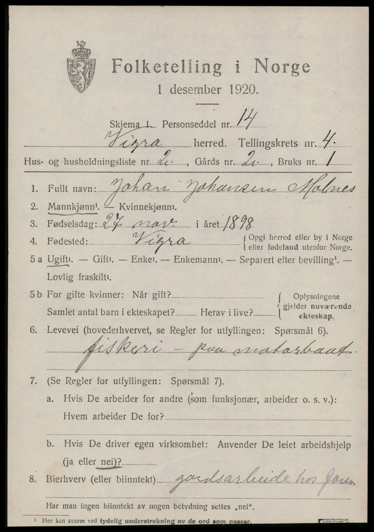 SAT, 1920 census for Vigra, 1920, p. 1774