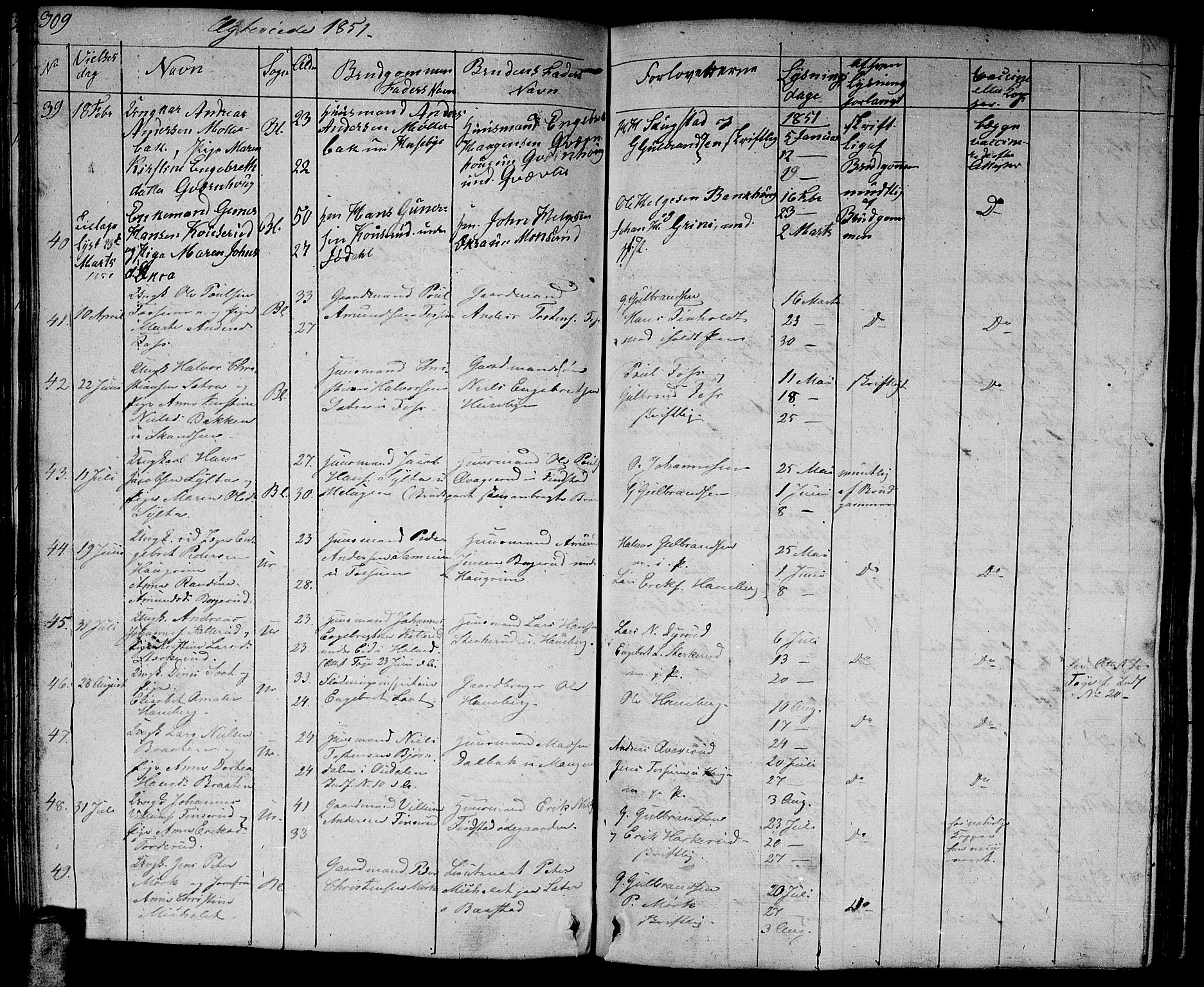 Aurskog prestekontor Kirkebøker, AV/SAO-A-10304a/G/Ga/L0002: Parish register (copy) no. I 2, 1829-1857, p. 309