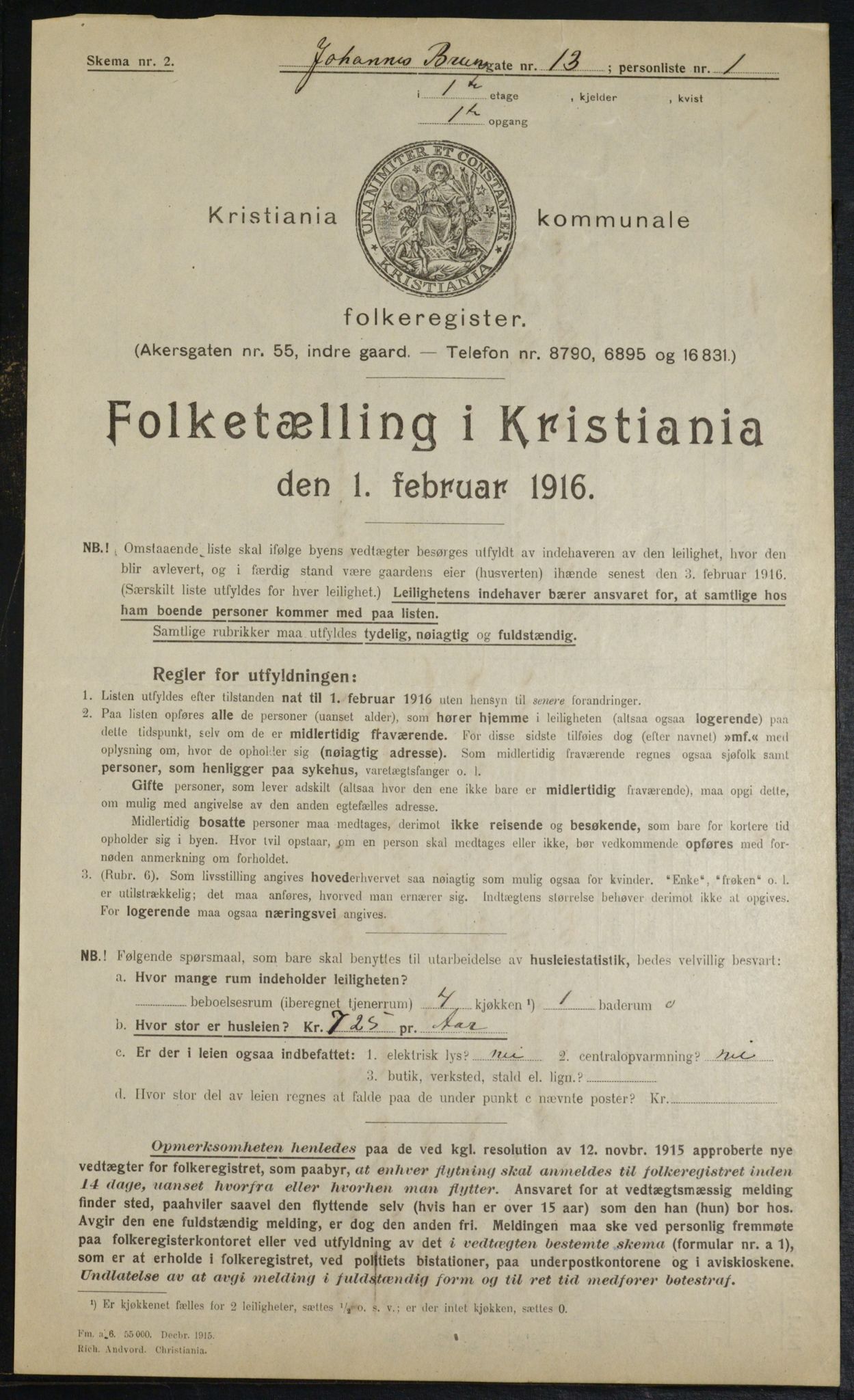 OBA, Municipal Census 1916 for Kristiania, 1916, p. 48244