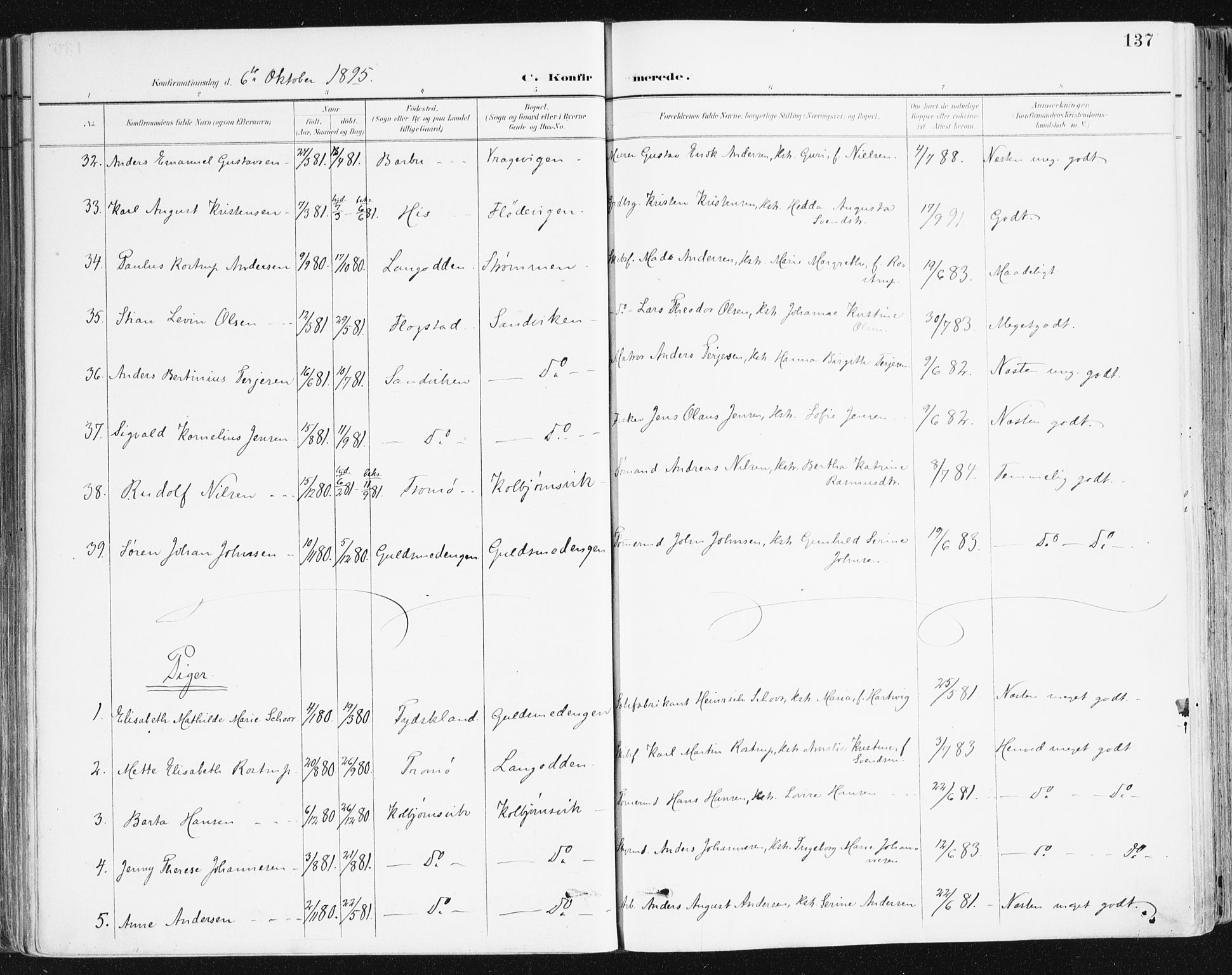 Hisøy sokneprestkontor, AV/SAK-1111-0020/F/Fa/L0004: Parish register (official) no. A 4, 1895-1917, p. 137