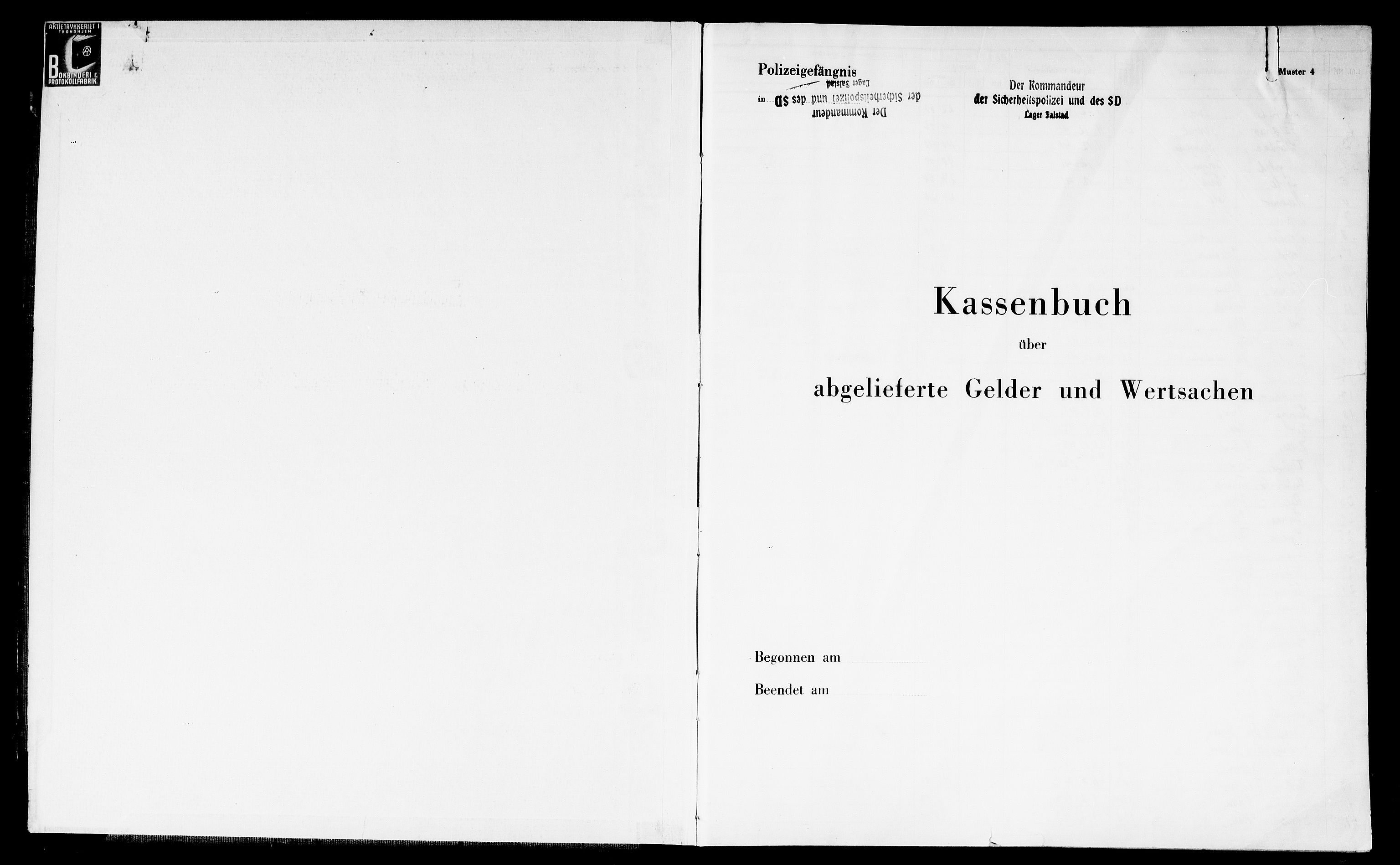 Befehlshaber der Sicherheitspolizei und des SD, RA/RAFA-5969/F/Fc/L0014: Falstad -  Kasenbuch -  Häftligsgelder , 1941-1945
