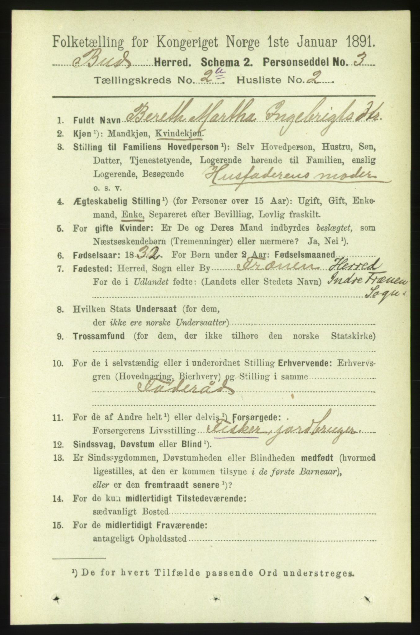 RA, 1891 census for 1549 Bud, 1891, p. 745