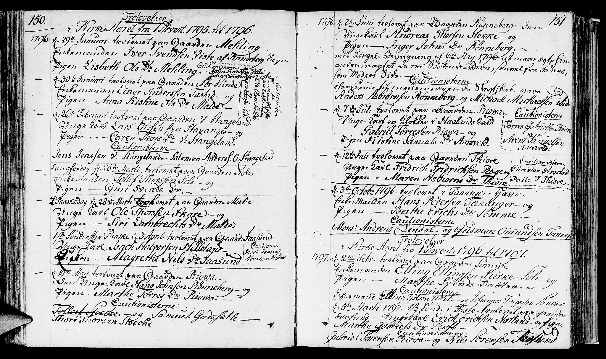 Håland sokneprestkontor, SAST/A-101802/001/30BA/L0003: Parish register (official) no. A 3, 1794-1815, p. 150-151