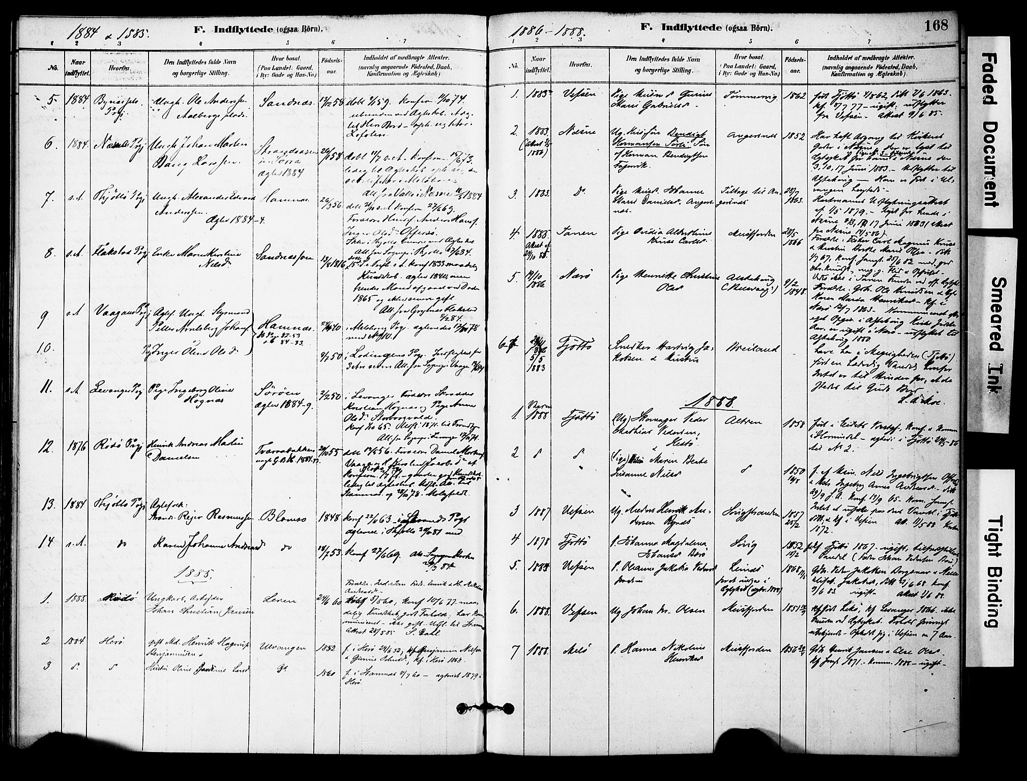 Ministerialprotokoller, klokkerbøker og fødselsregistre - Nordland, AV/SAT-A-1459/830/L0450: Parish register (official) no. 830A14, 1879-1896, p. 168