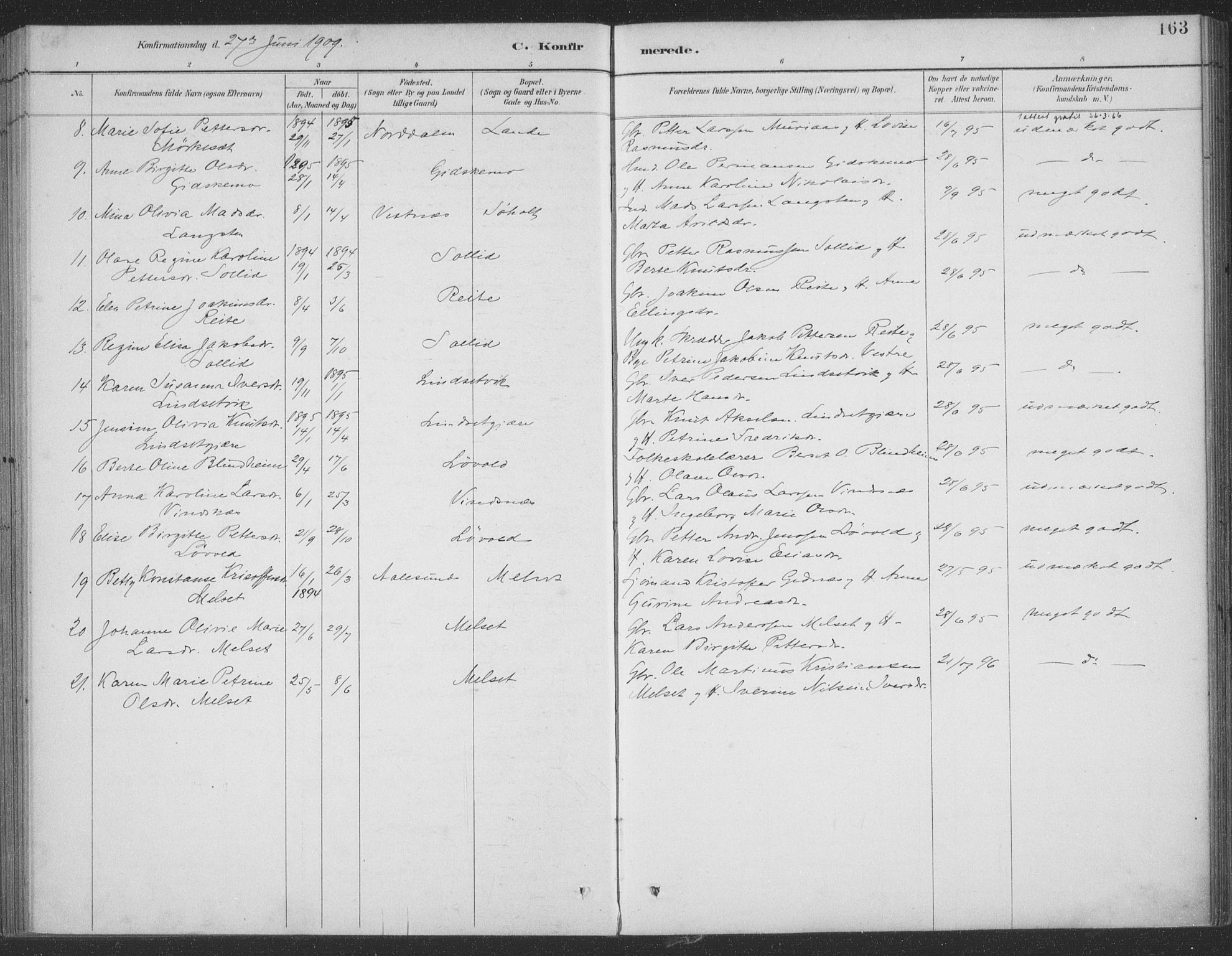 Ministerialprotokoller, klokkerbøker og fødselsregistre - Møre og Romsdal, AV/SAT-A-1454/522/L0316: Parish register (official) no. 522A11, 1890-1911, p. 163