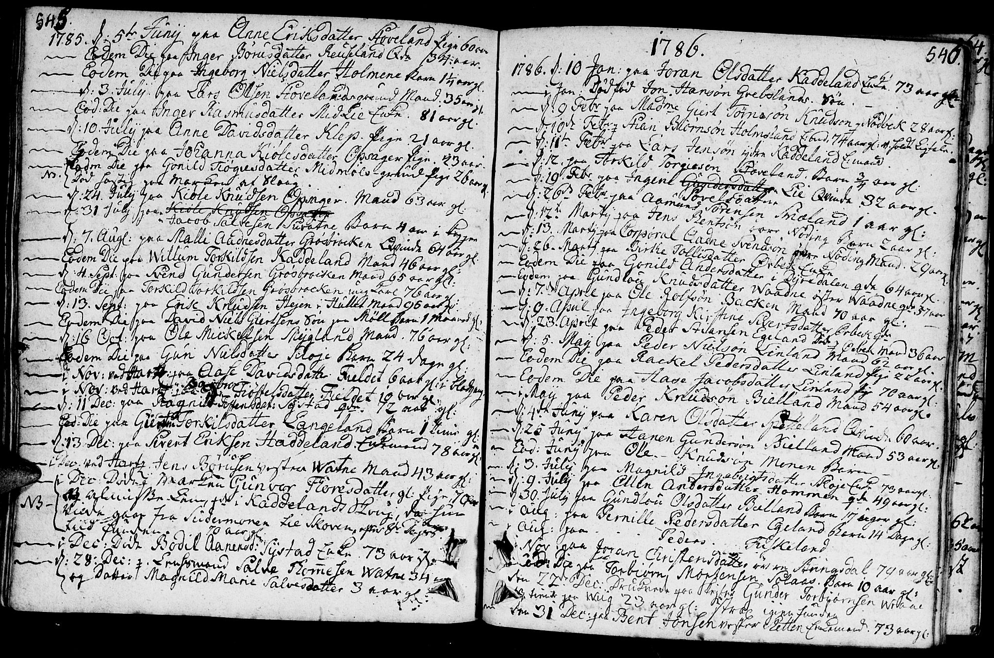 Holum sokneprestkontor, SAK/1111-0022/F/Fa/Faa/L0003: Parish register (official) no. A 3, 1780-1821, p. 545-546