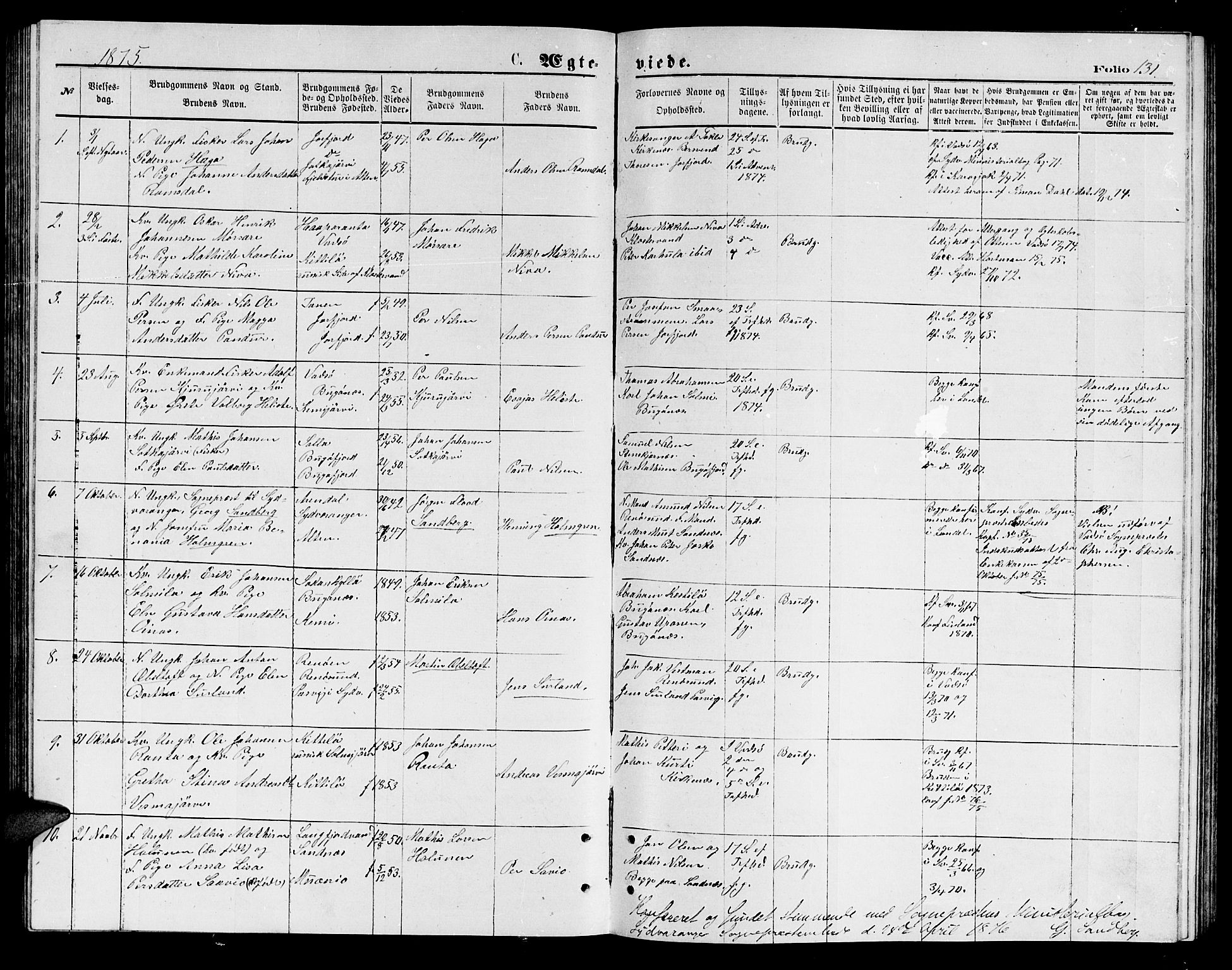 Sør-Varanger sokneprestkontor, AV/SATØ-S-1331/H/Hb/L0002klokker: Parish register (copy) no. 2, 1873-1877, p. 131