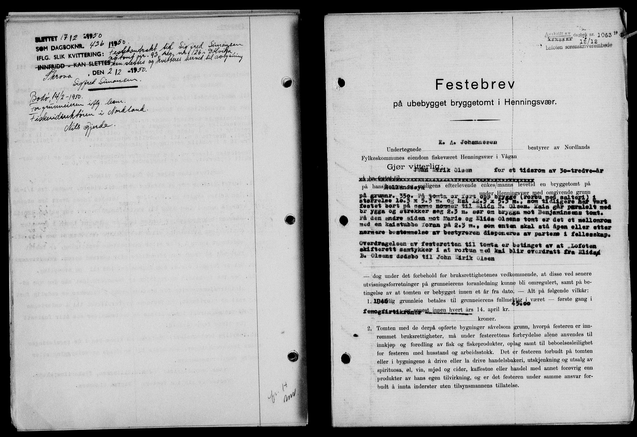 Lofoten sorenskriveri, SAT/A-0017/1/2/2C/L0013a: Mortgage book no. 13a, 1944-1946, Diary no: : 1063/1945