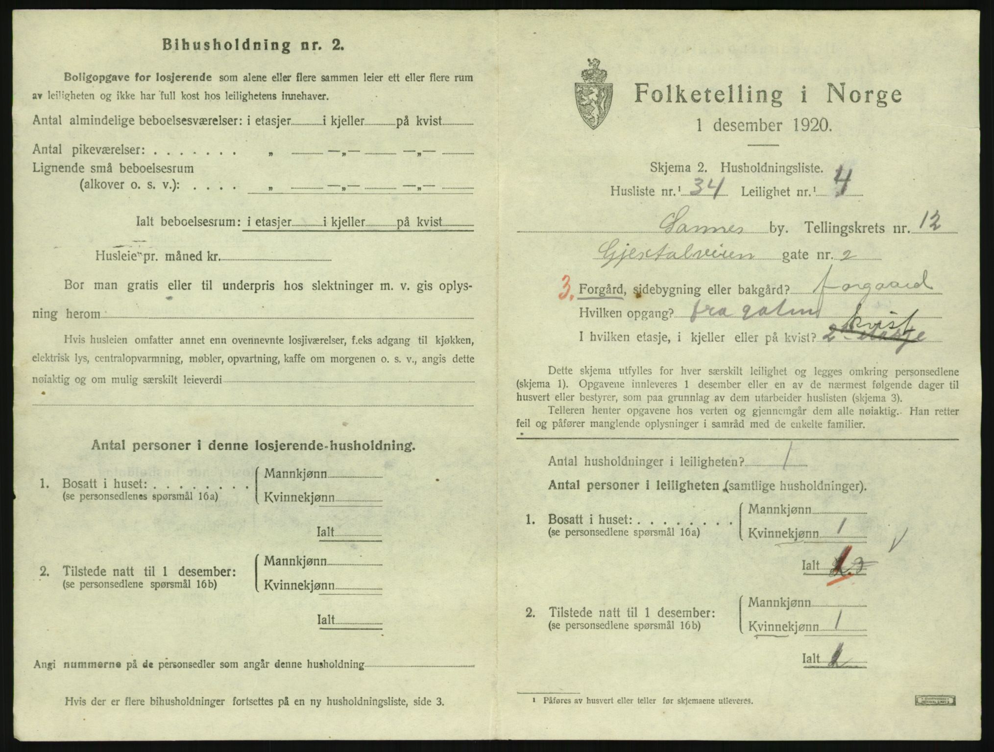 SAST, 1920 census for Sandnes, 1920, p. 2492