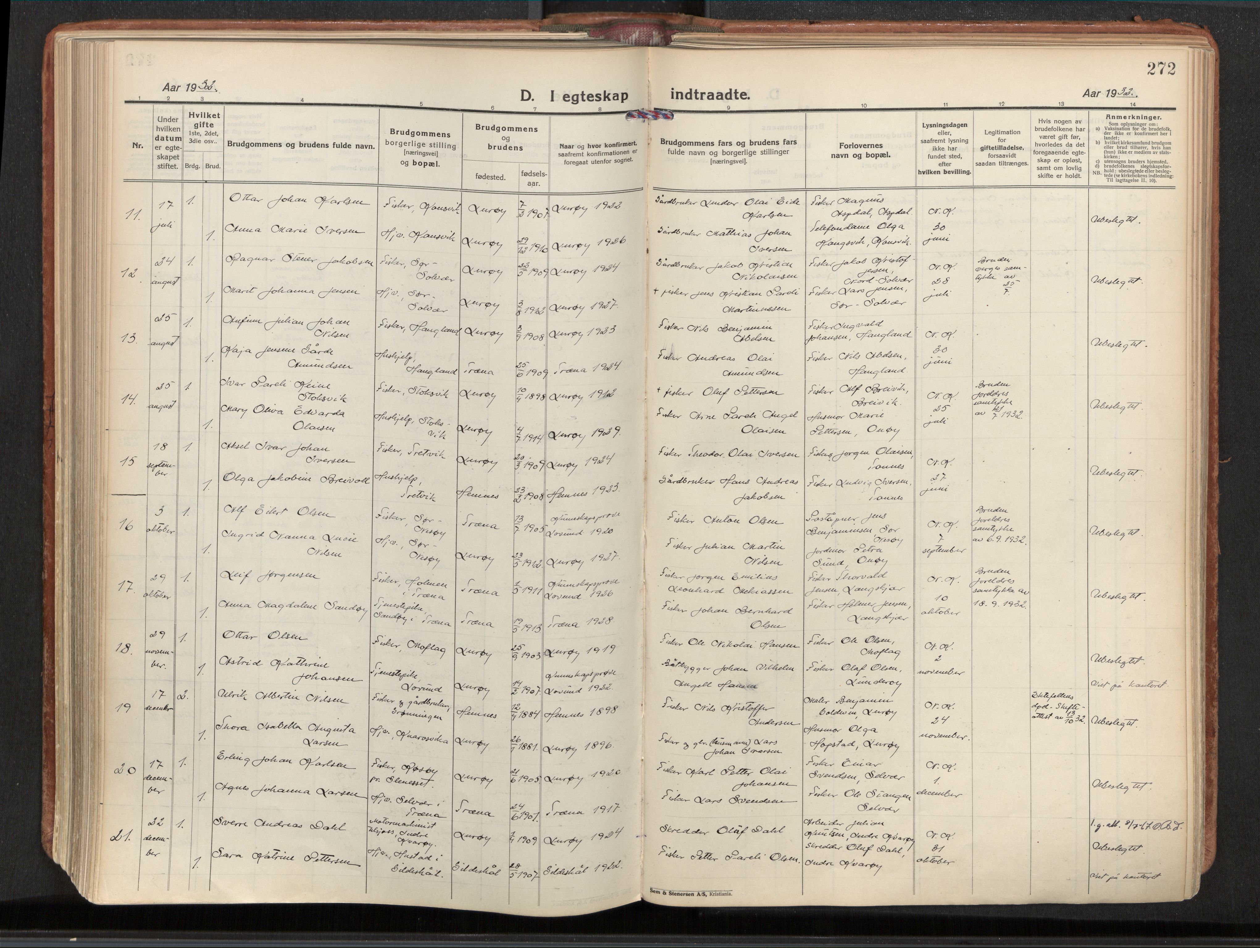 Ministerialprotokoller, klokkerbøker og fødselsregistre - Nordland, AV/SAT-A-1459/839/L0570: Parish register (official) no. 839A07, 1923-1942, p. 272