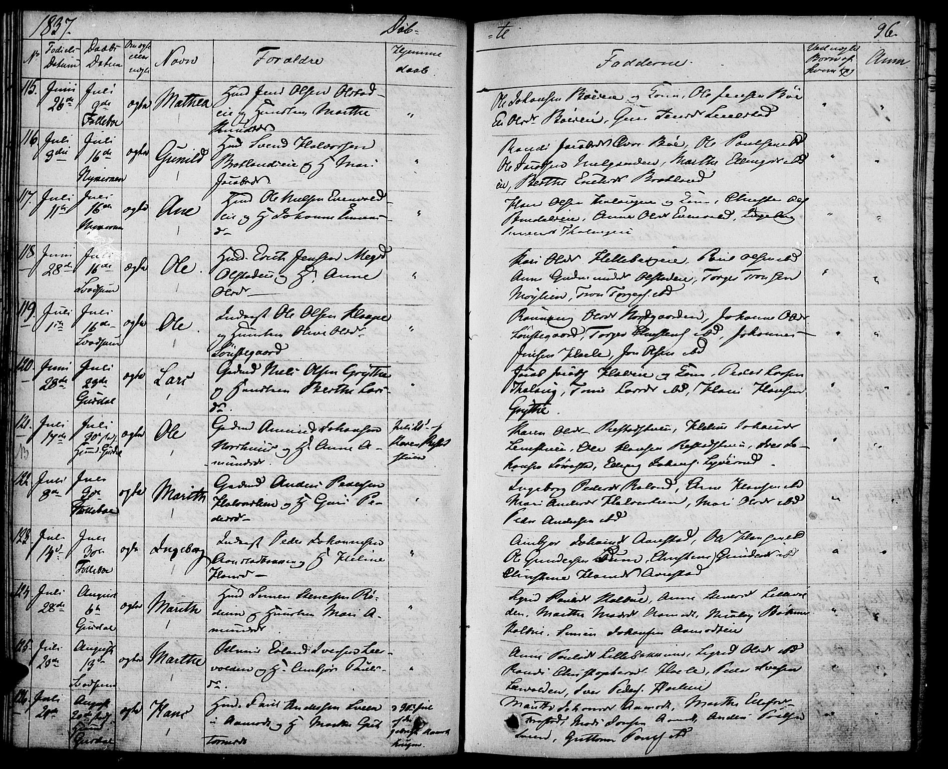 Gausdal prestekontor, AV/SAH-PREST-090/H/Ha/Haa/L0006: Parish register (official) no. 6, 1830-1839, p. 96