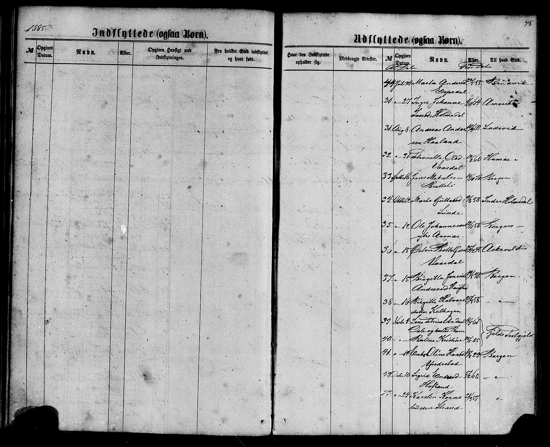 Fjaler sokneprestembete, AV/SAB-A-79801/H/Haa/Haaa/L0010: Parish register (official) no. A 10, 1866-1886, p. 45