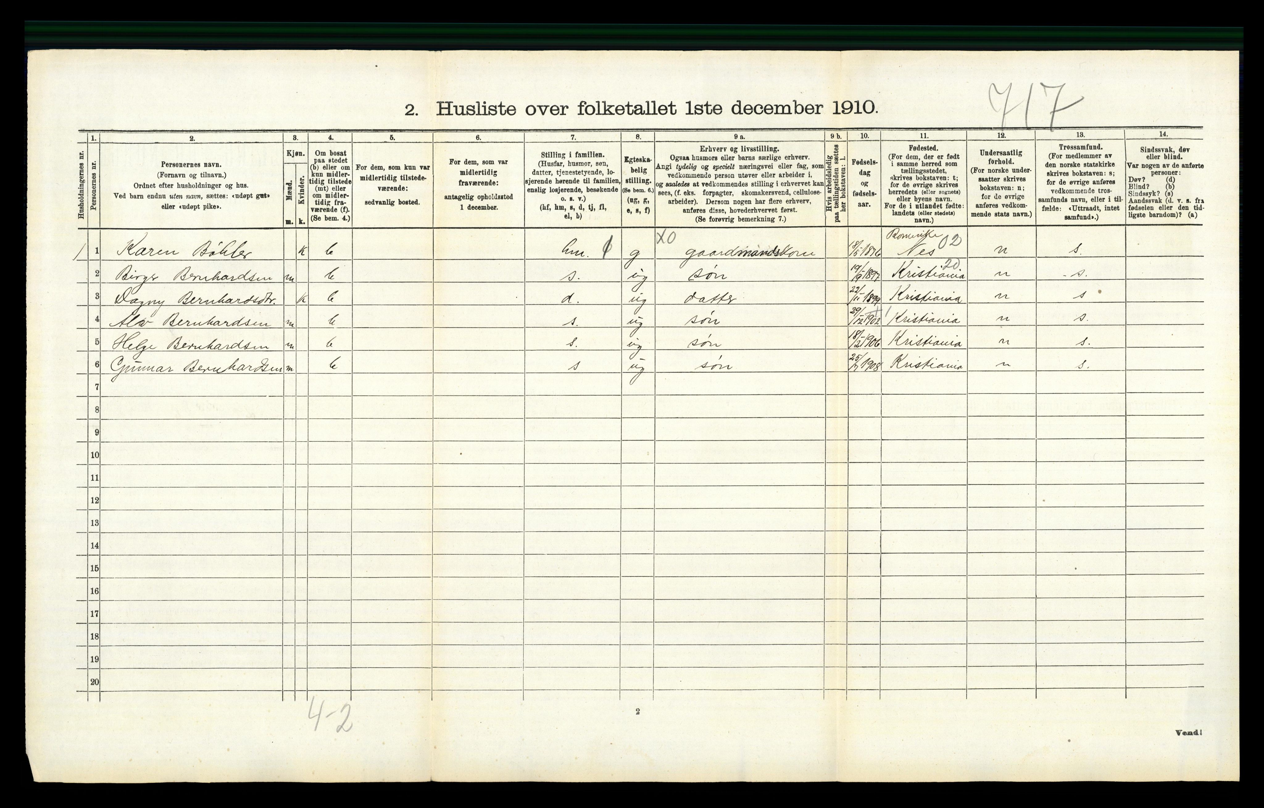 RA, 1910 census for Gjerdrum, 1910, p. 282