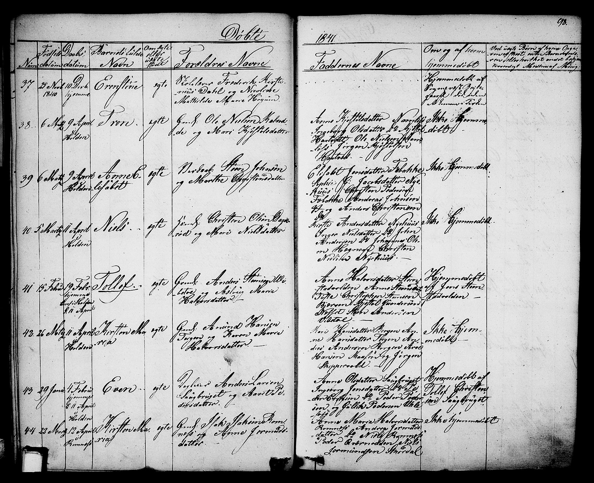Holla kirkebøker, AV/SAKO-A-272/F/Fa/L0004: Parish register (official) no. 4, 1830-1848, p. 98
