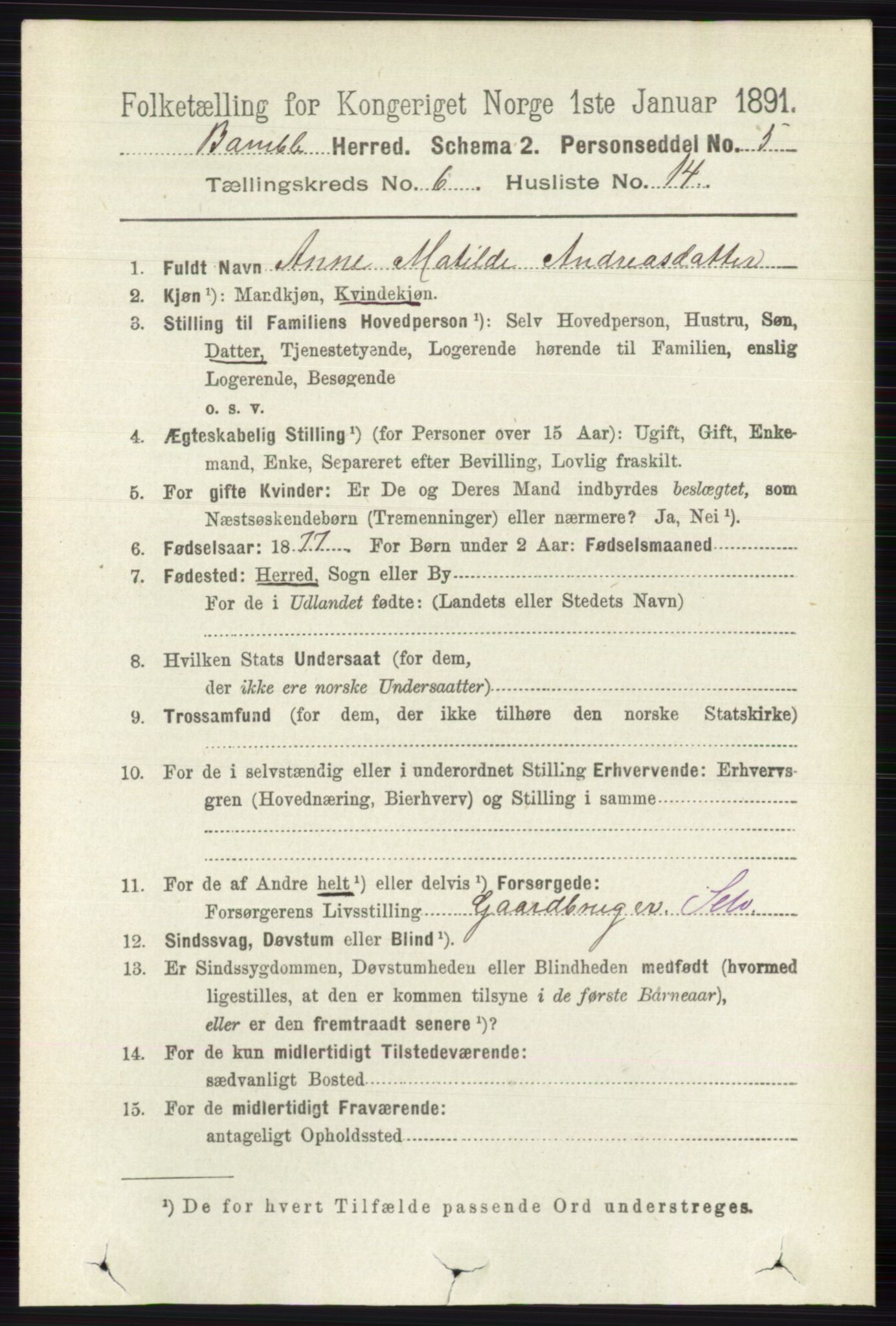 RA, 1891 census for 0814 Bamble, 1891, p. 2781