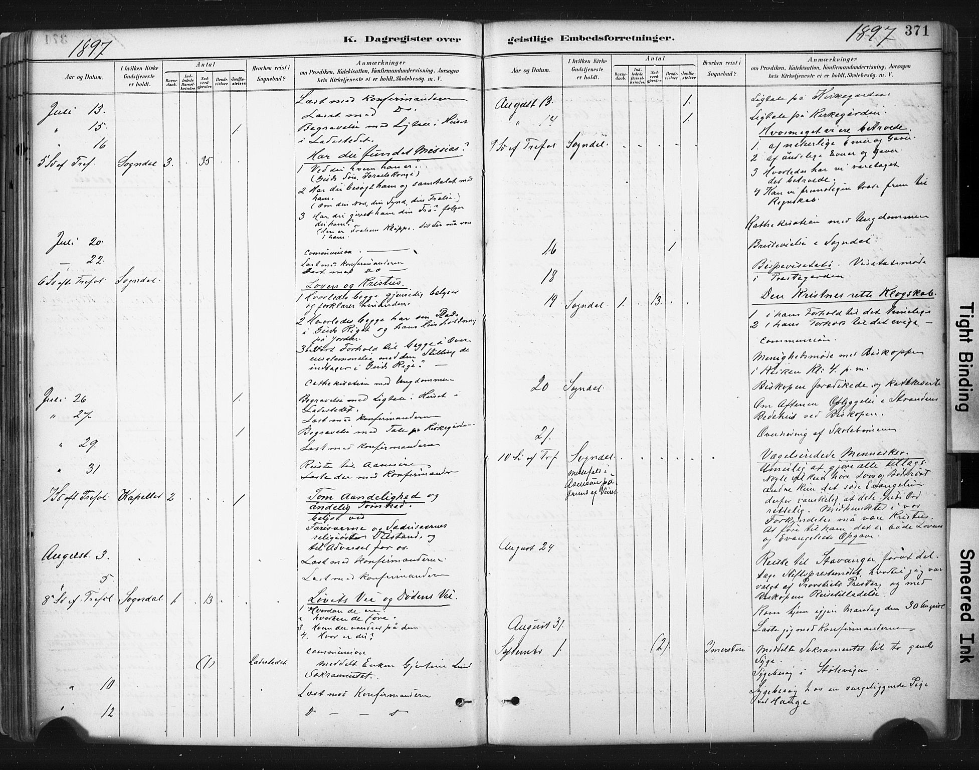 Sokndal sokneprestkontor, AV/SAST-A-101808: Parish register (official) no. A 11.2, 1887-1905, p. 371