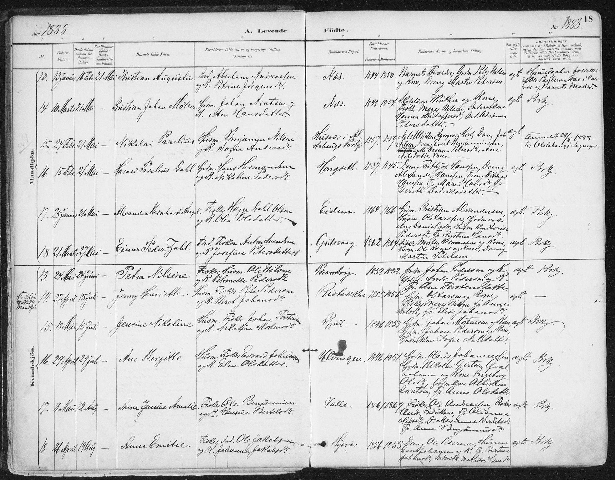 Ministerialprotokoller, klokkerbøker og fødselsregistre - Nordland, AV/SAT-A-1459/816/L0244: Parish register (official) no. 816A10, 1886-1903, p. 18