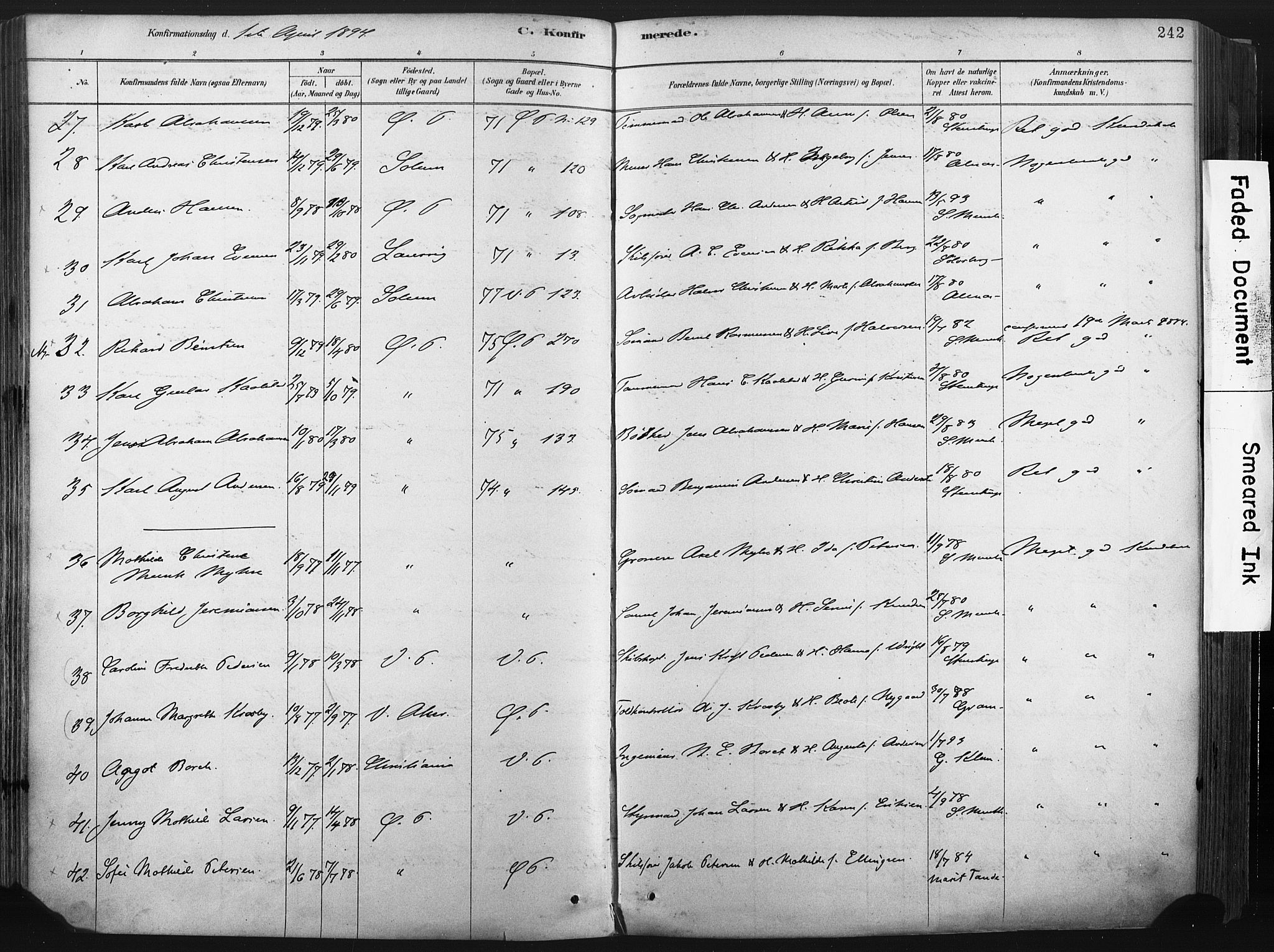 Porsgrunn kirkebøker , AV/SAKO-A-104/F/Fa/L0008: Parish register (official) no. 8, 1878-1895, p. 242