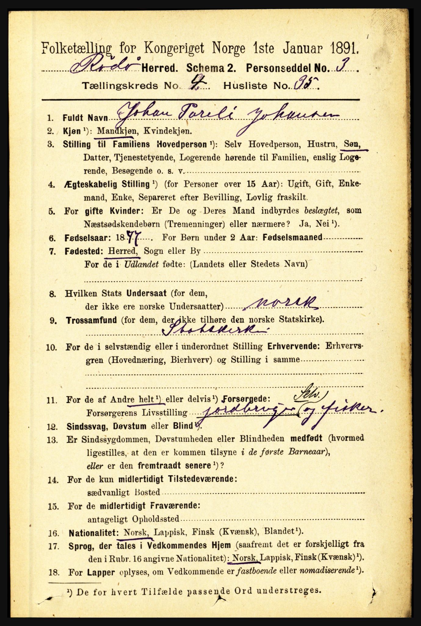 RA, 1891 census for 1836 Rødøy, 1891, p. 1855