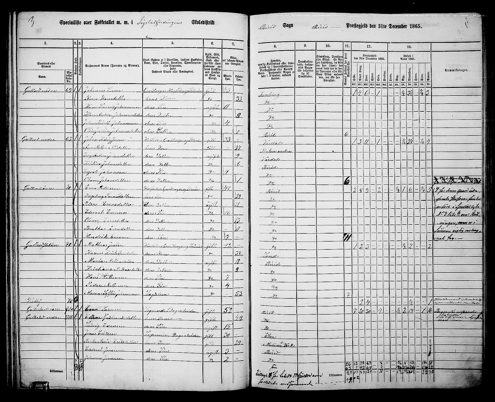 RA, 1865 census for Biri, 1865, p. 68