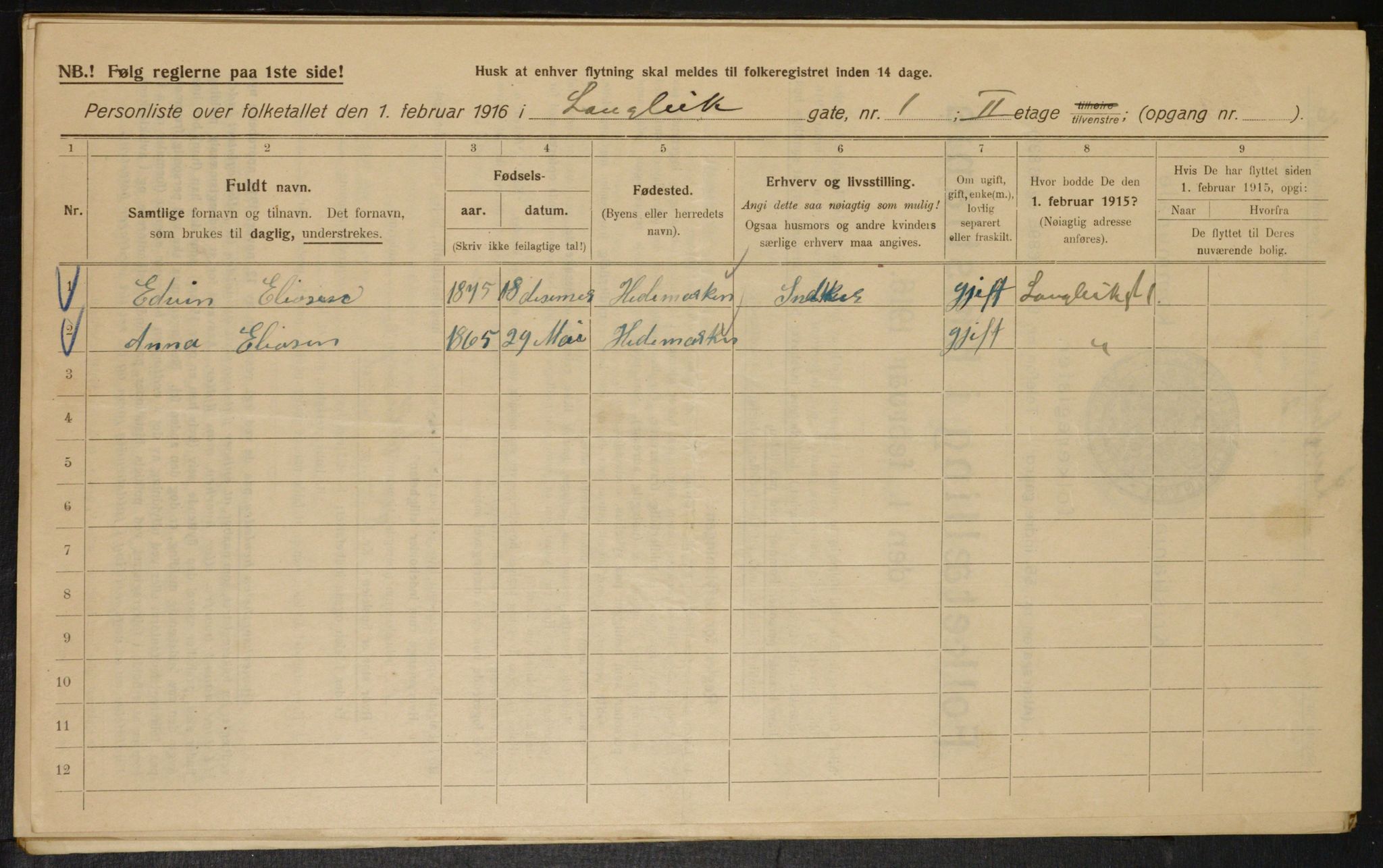 OBA, Municipal Census 1916 for Kristiania, 1916, p. 58229