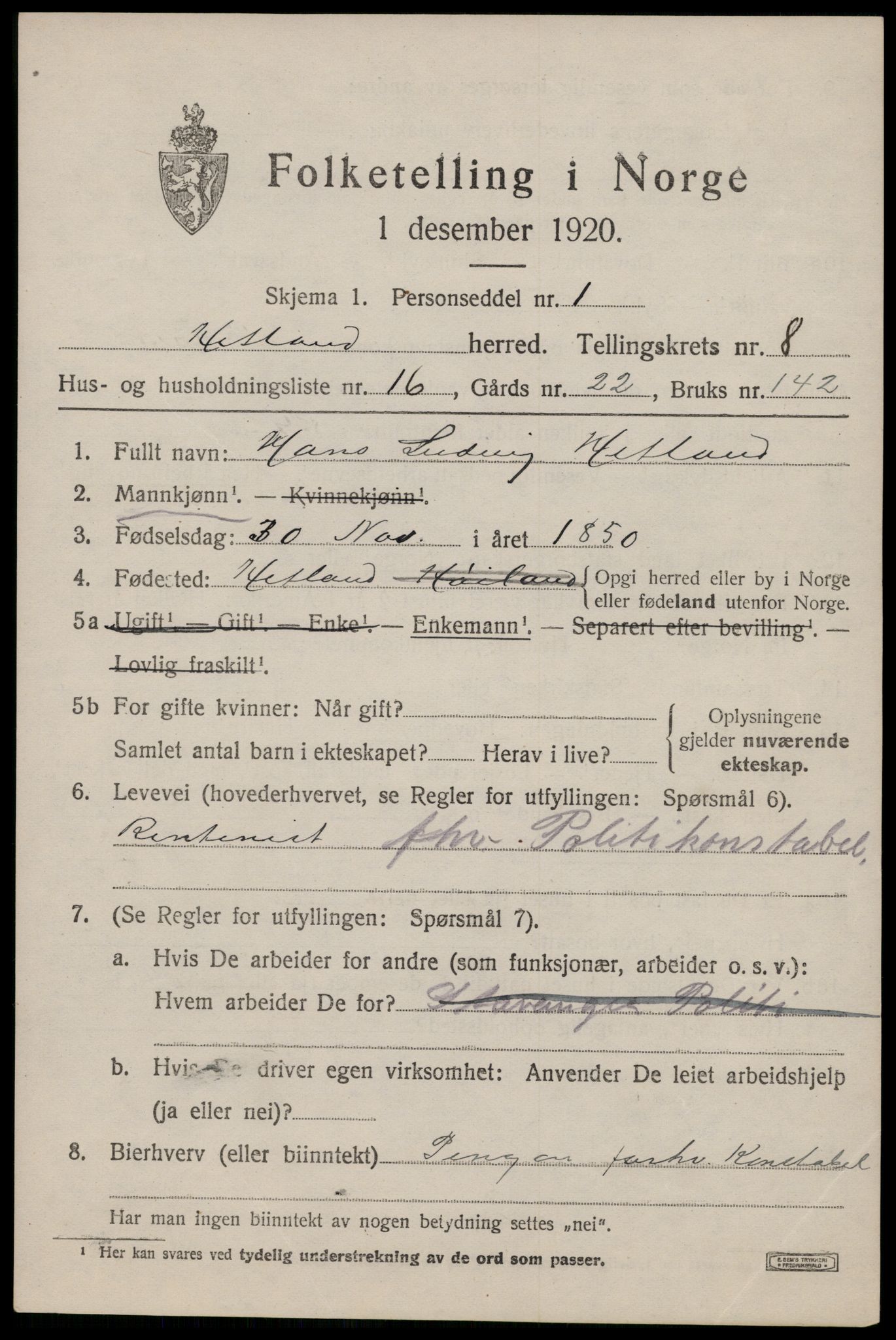 SAST, 1920 census for Hetland, 1920, p. 15751