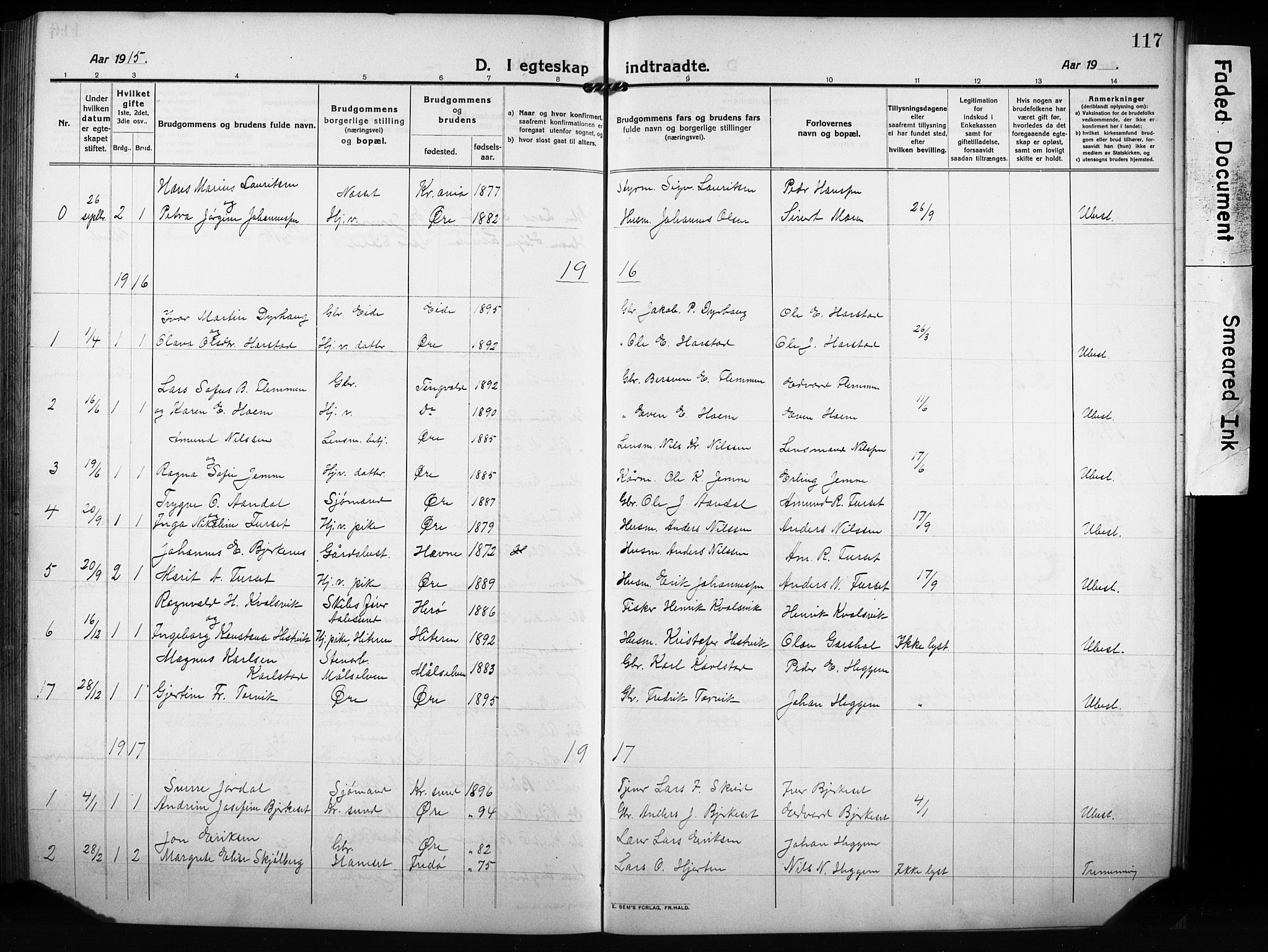 Ministerialprotokoller, klokkerbøker og fødselsregistre - Møre og Romsdal, AV/SAT-A-1454/584/L0970: Parish register (copy) no. 584C03, 1912-1932, p. 117