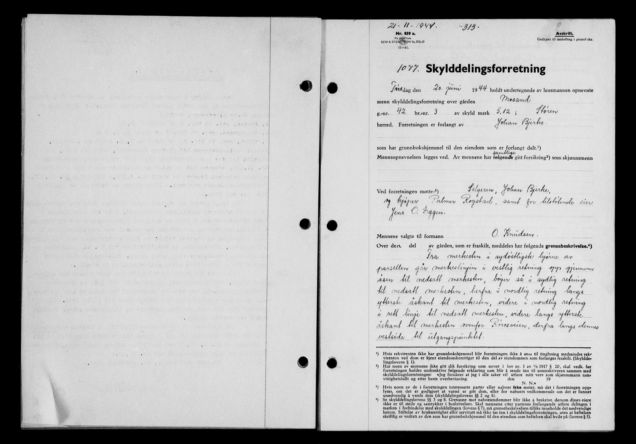 Gauldal sorenskriveri, SAT/A-0014/1/2/2C/L0058: Mortgage book no. 63, 1944-1945, Diary no: : 1077/1944