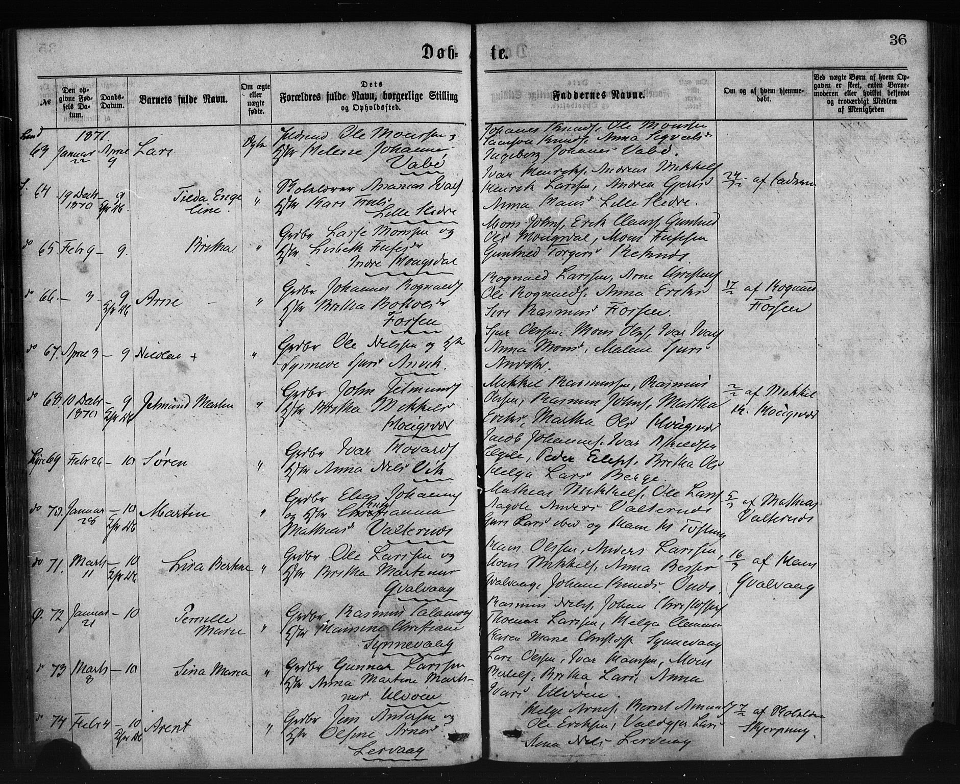 Lindås Sokneprestembete, SAB/A-76701/H/Haa: Parish register (official) no. A 18, 1869-1885, p. 36