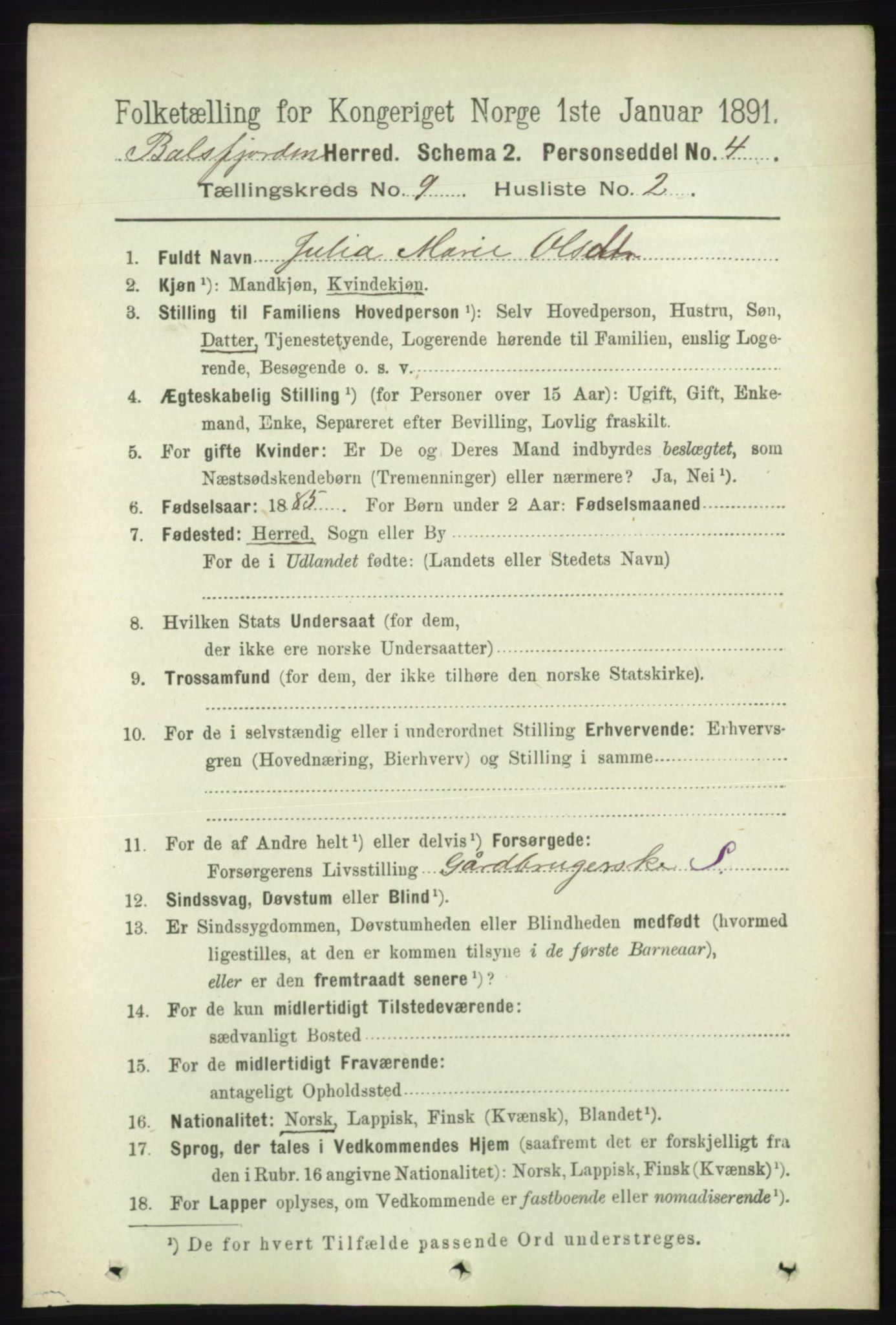 RA, 1891 census for 1933 Balsfjord, 1891, p. 3124