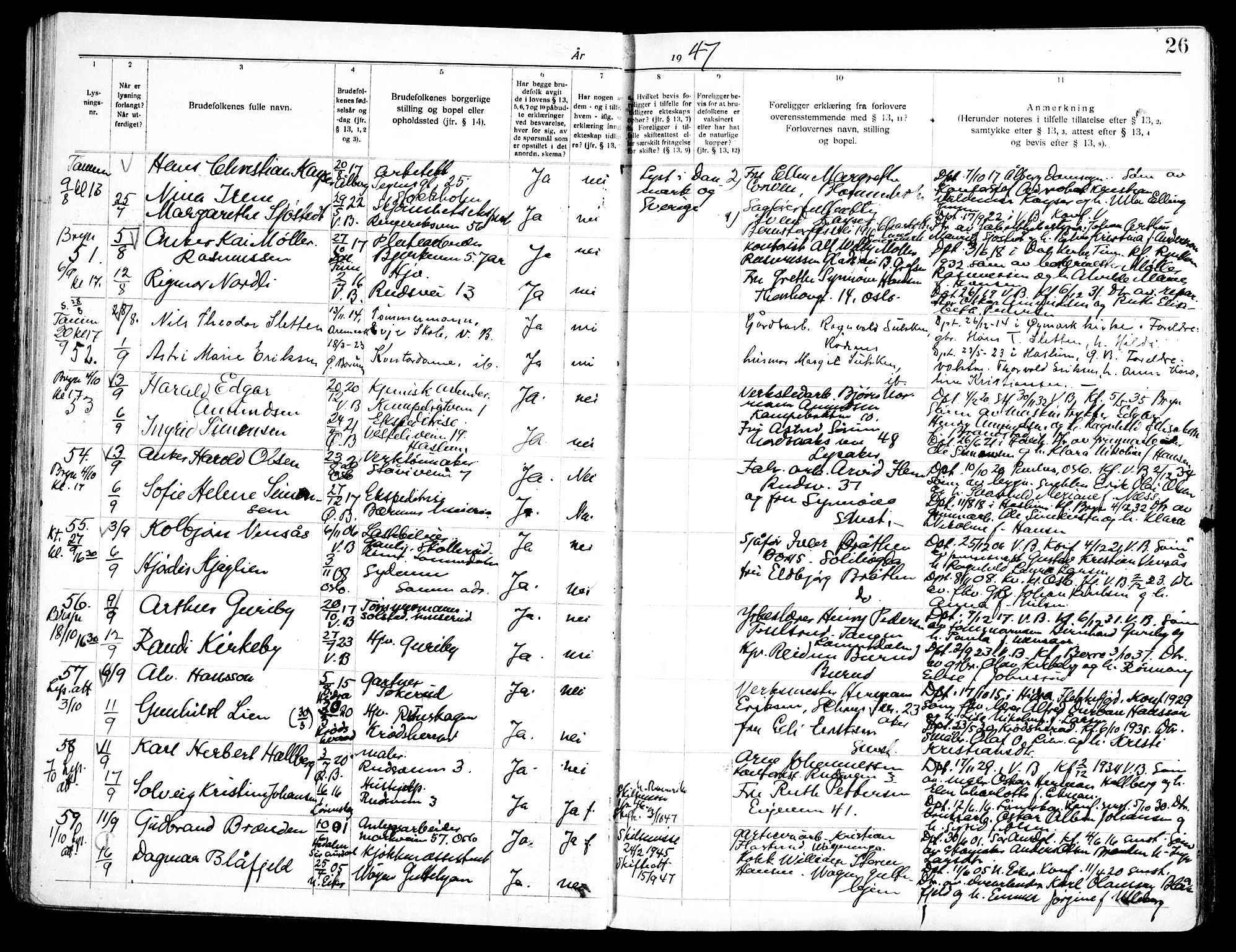 Vestre Bærum prestekontor Kirkebøker, AV/SAO-A-10209a/H/L0002: Banns register no. 2, 1941-1956, p. 26