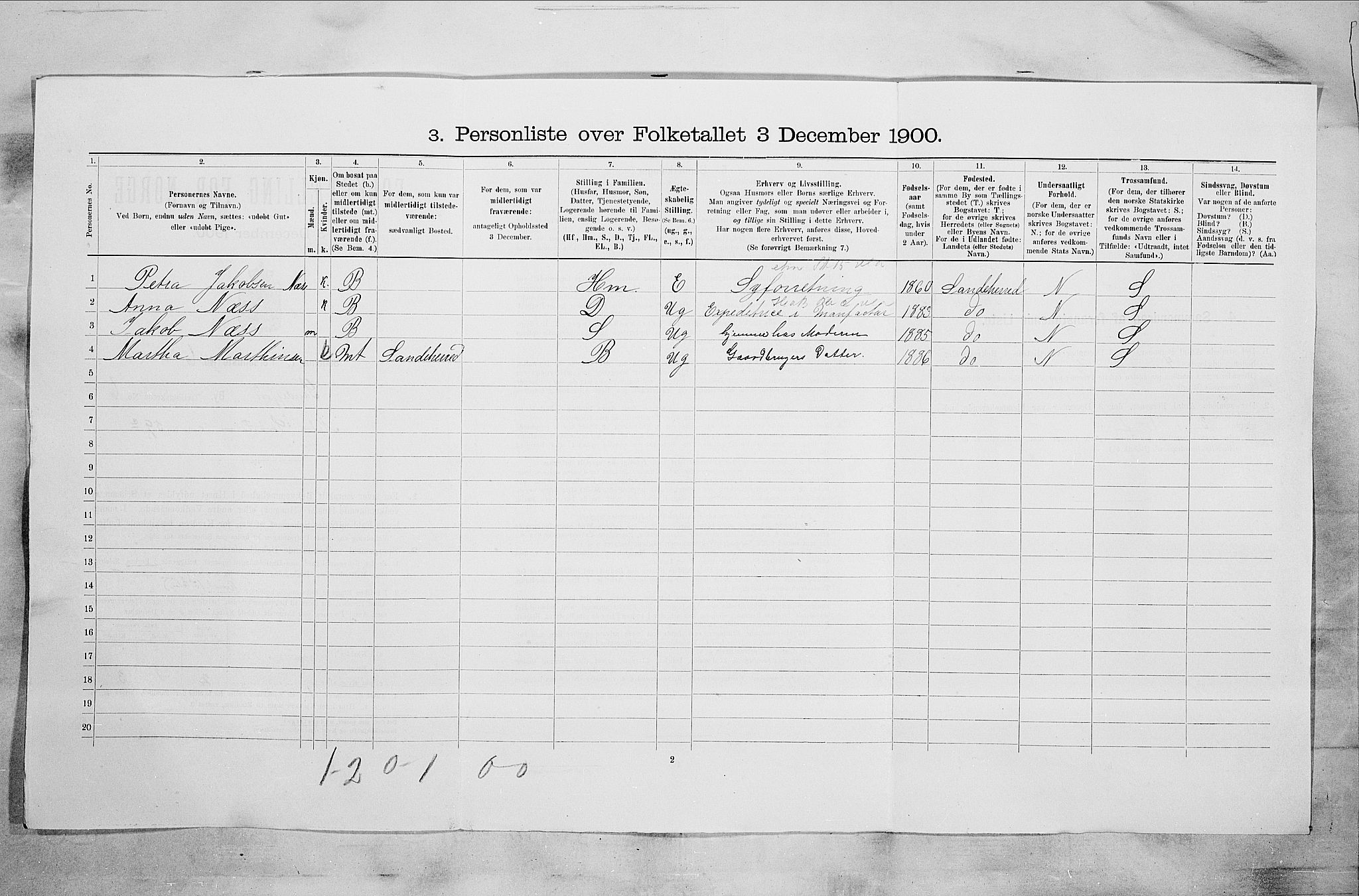 RA, 1900 census for Sandefjord, 1900, p. 1665