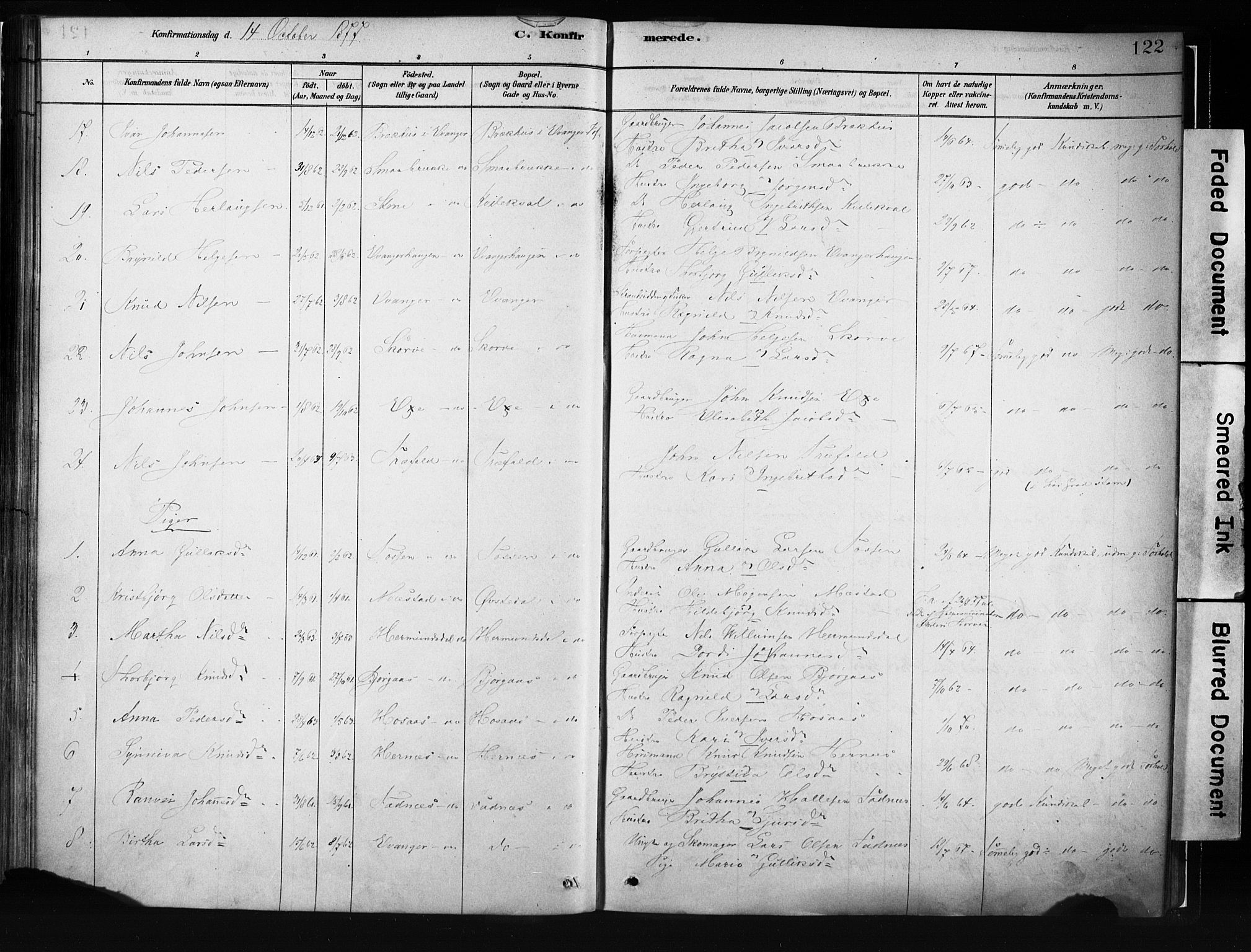 Evanger sokneprestembete, SAB/A-99924: Parish register (official) no. A 1, 1877-1899, p. 122