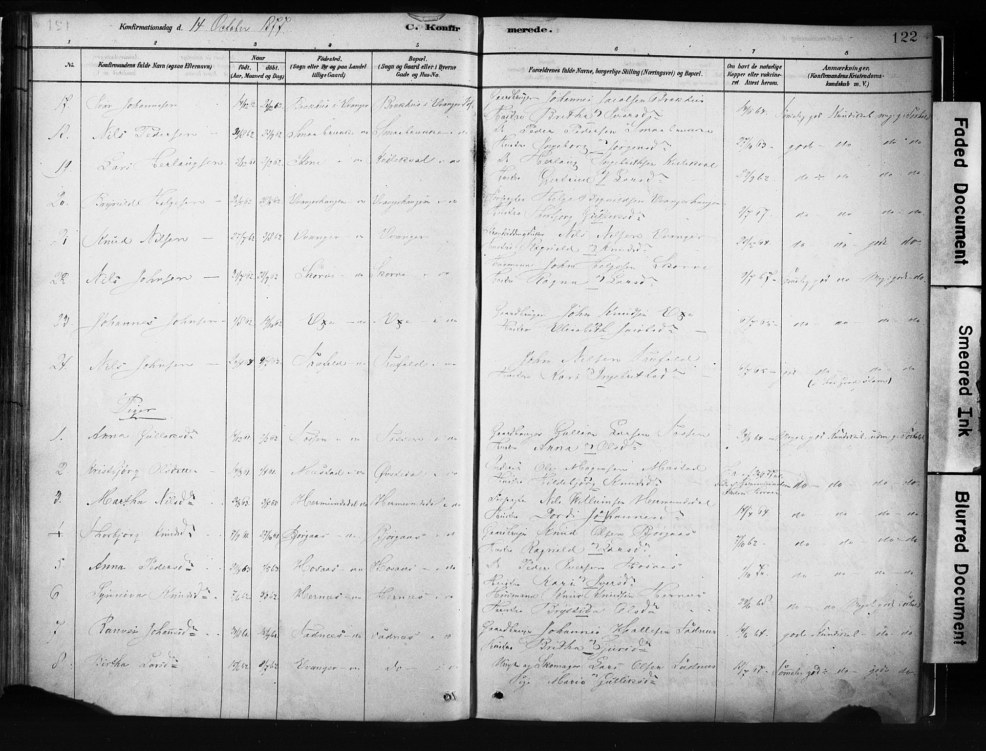 Evanger sokneprestembete, AV/SAB-A-99924: Parish register (official) no. A 1, 1877-1899, p. 122