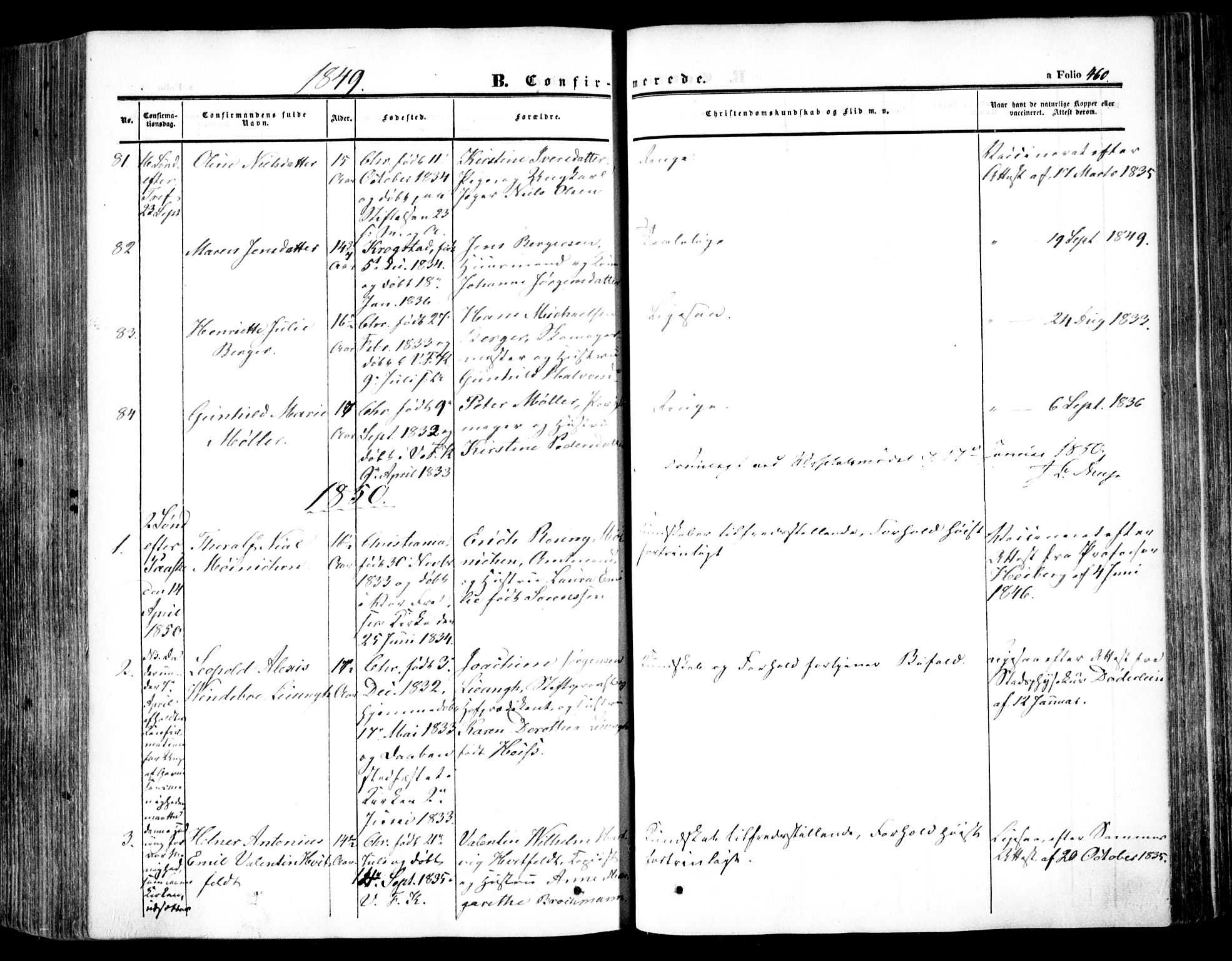 Oslo domkirke Kirkebøker, SAO/A-10752/F/Fa/L0013: Parish register (official) no. 13, 1844-1864, p. 460