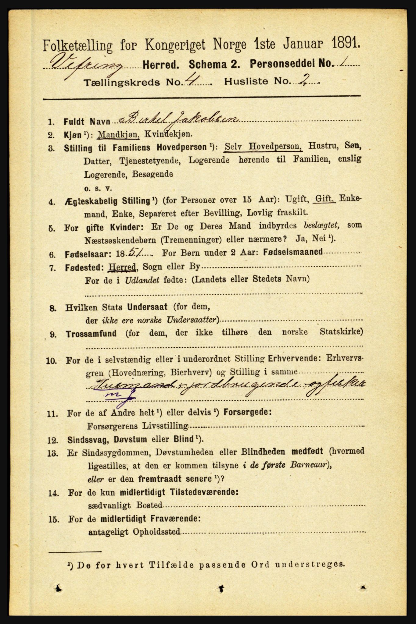 RA, 1891 census for 1434 Vevring, 1891, p. 1206