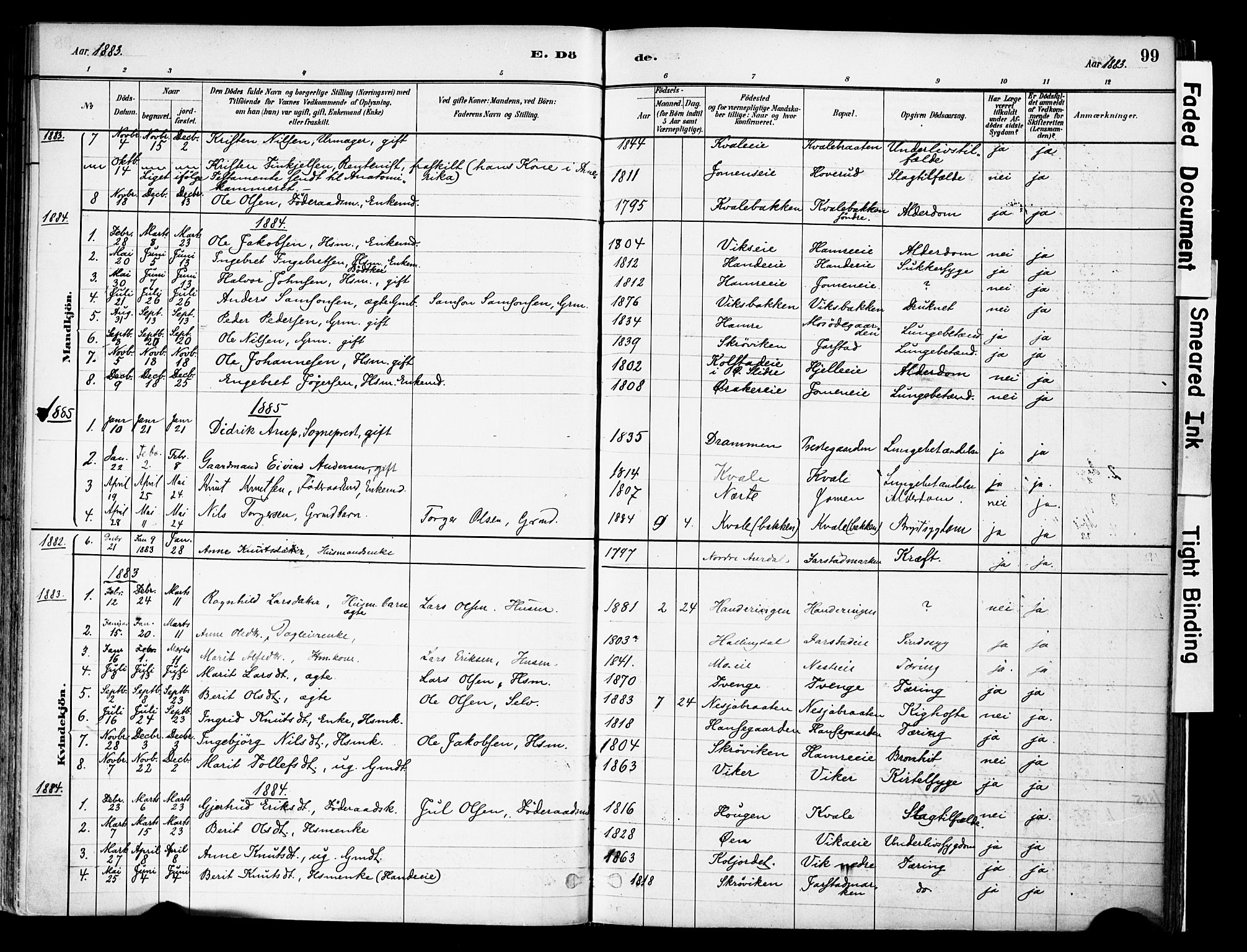 Vestre Slidre prestekontor, SAH/PREST-136/H/Ha/Haa/L0004: Parish register (official) no. 4, 1881-1911, p. 99