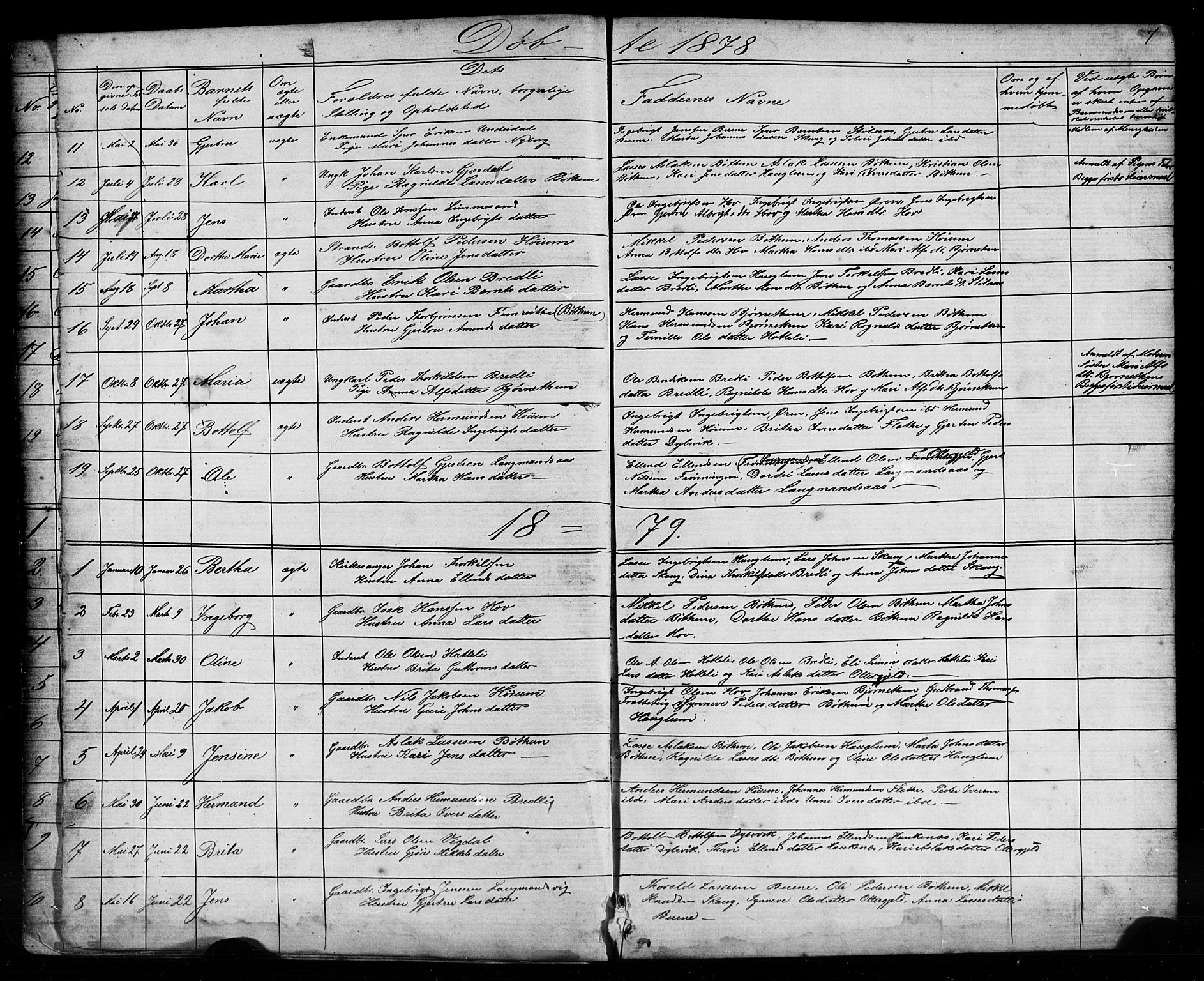 Leikanger sokneprestembete, AV/SAB-A-81001/H/Hab/Habb/L0001: Parish register (copy) no. B 1, 1873-1908, p. 7