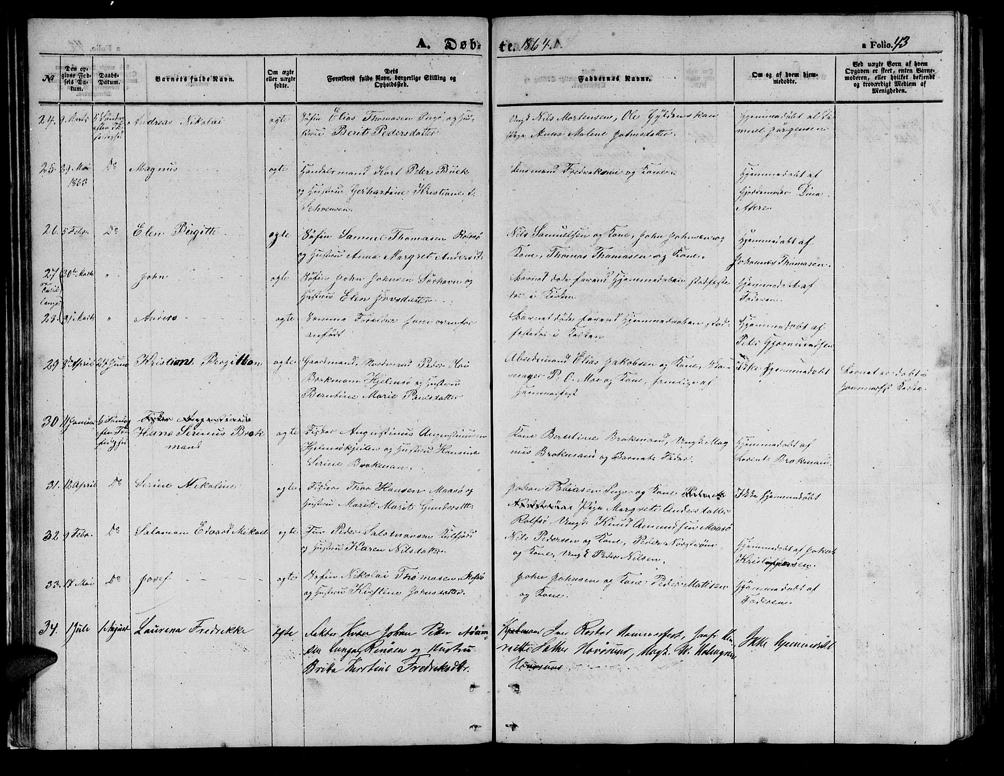 Måsøy sokneprestkontor, SATØ/S-1348/H/Hb/L0001klokker: Parish register (copy) no. 1, 1852-1877, p. 43