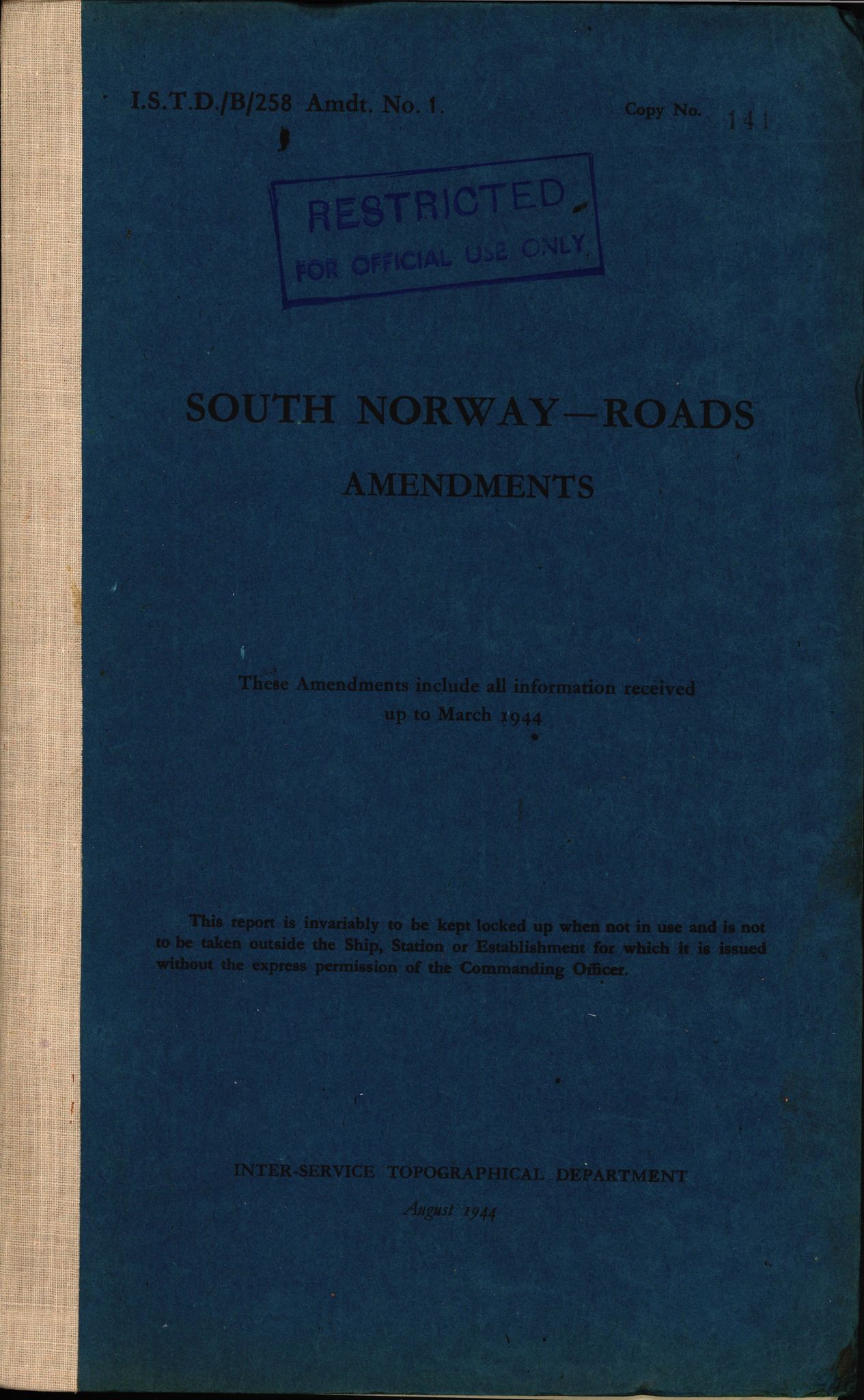 Forsvaret, Forsvarets overkommando II, AV/RA-RAFA-3915/D/Dd/L0018: Sør-Norge, veier, 1943-1945, p. 762