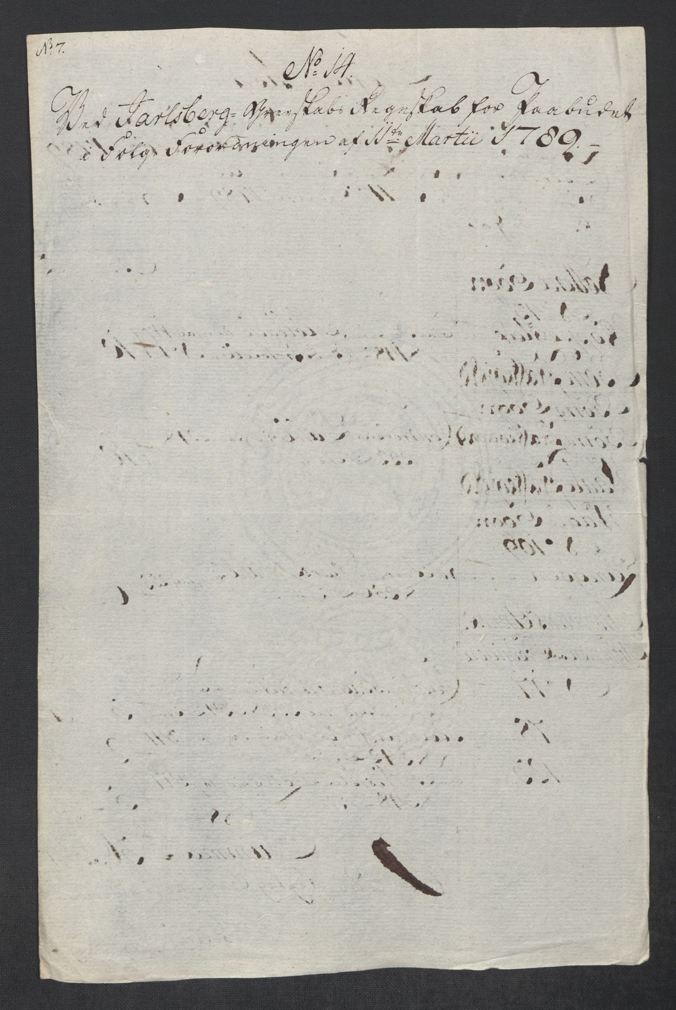 Rentekammeret inntil 1814, Reviderte regnskaper, Mindre regnskaper, RA/EA-4068/Rf/Rfe/L0017: Inderøy fogderi, Jarlsberg grevskap, 1789, p. 299