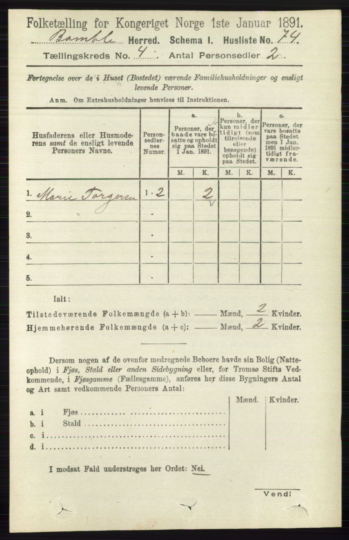 RA, 1891 census for 0814 Bamble, 1891, p. 1811