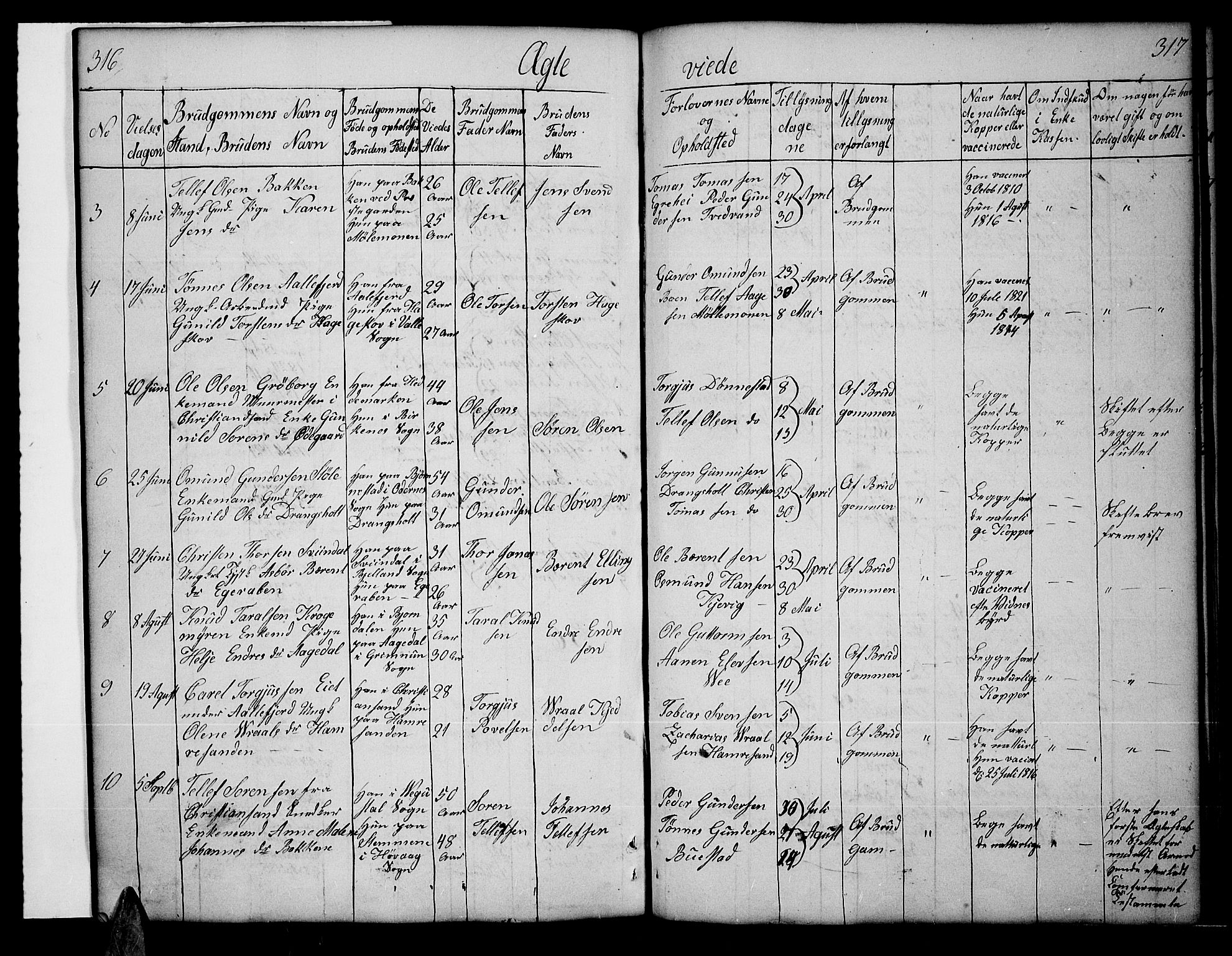 Tveit sokneprestkontor, SAK/1111-0043/F/Fb/L0002: Parish register (copy) no. B 2, 1835-1854, p. 316-317