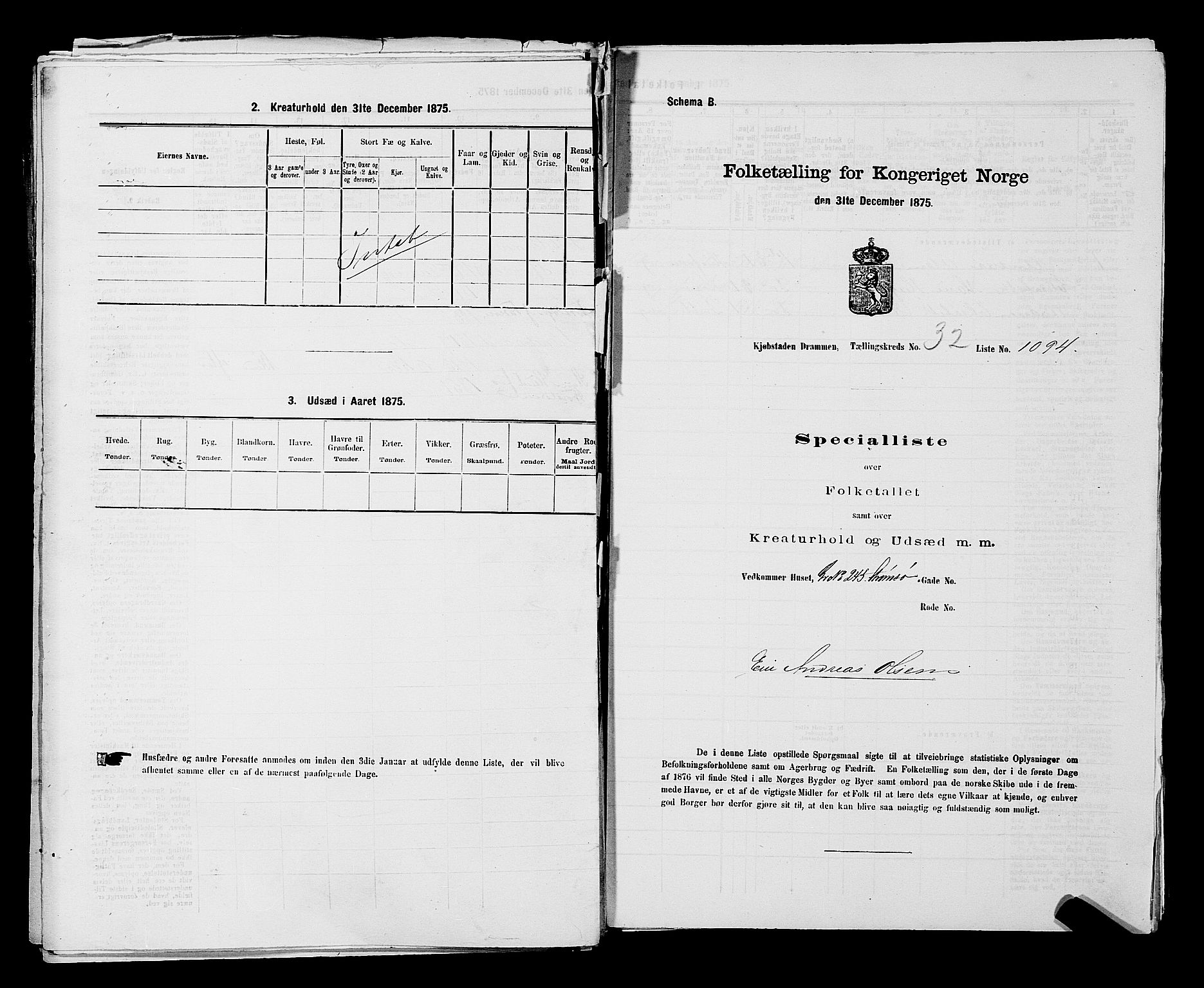 SAKO, 1875 census for 0602 Drammen, 1875, p. 2921
