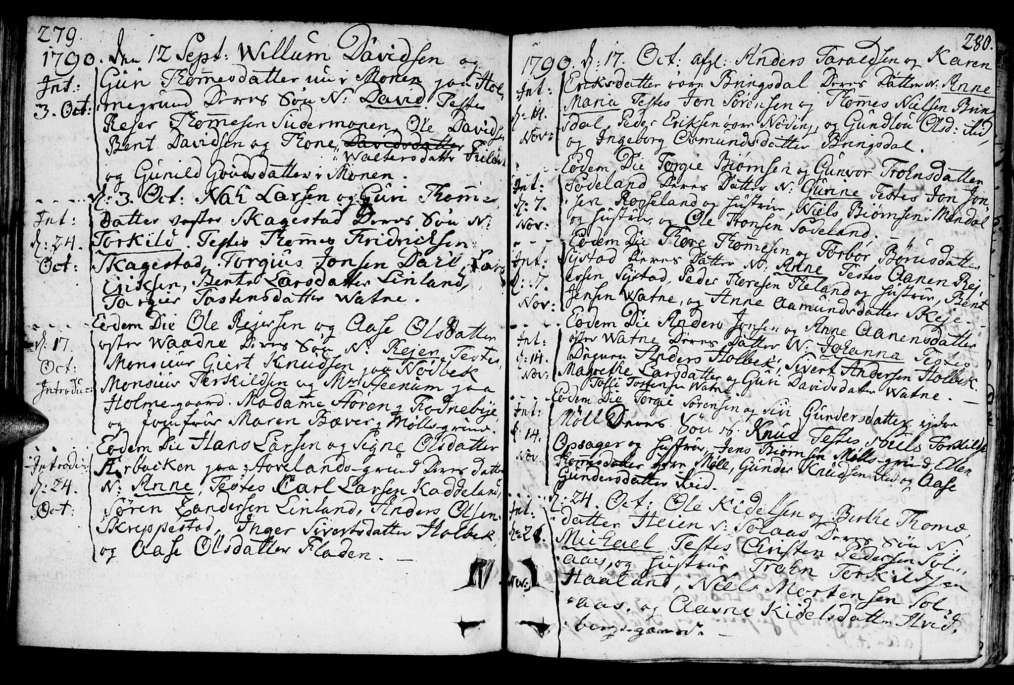 Holum sokneprestkontor, SAK/1111-0022/F/Fa/Faa/L0003: Parish register (official) no. A 3, 1780-1821, p. 279-280