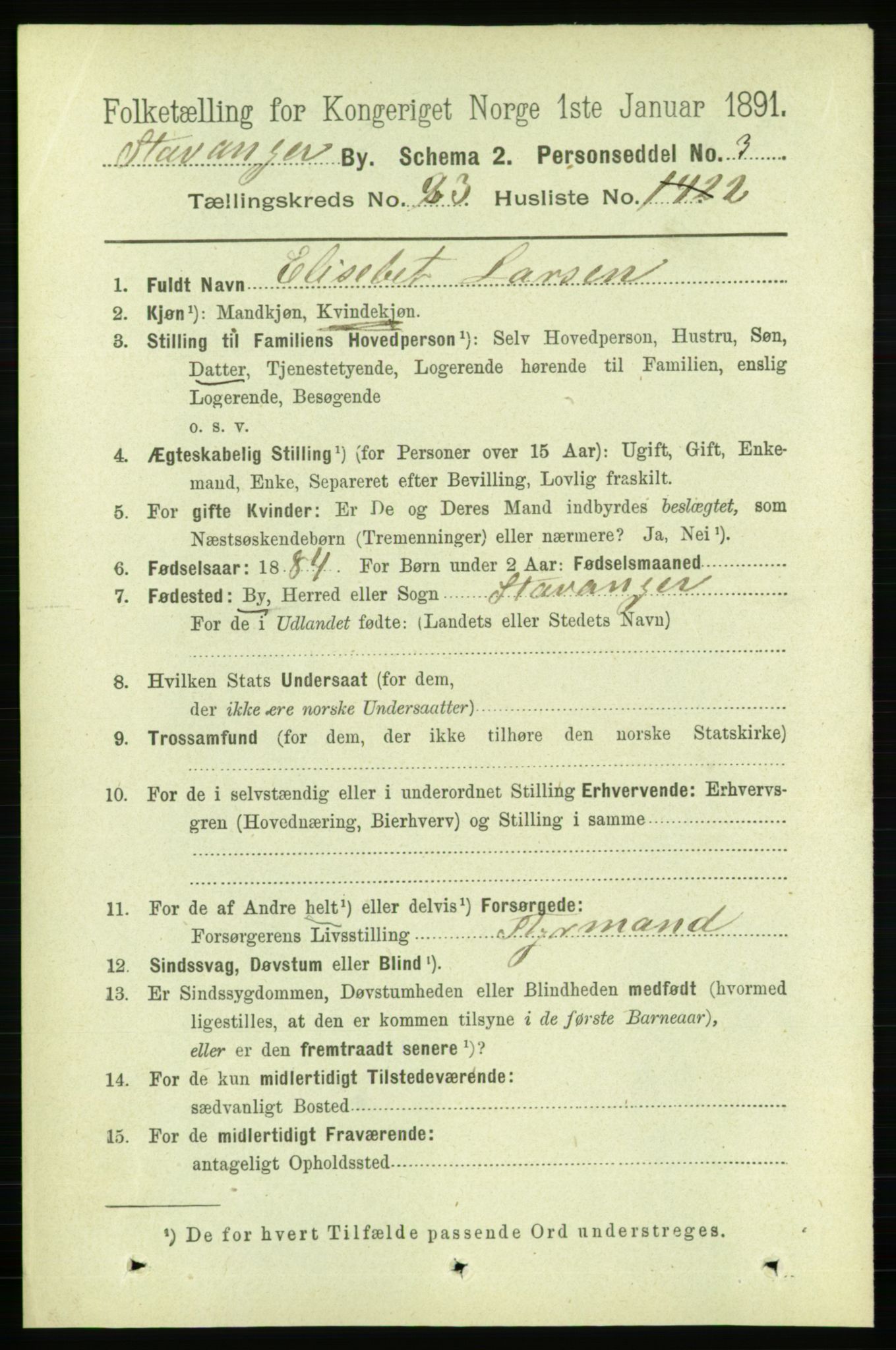 RA, 1891 census for 1103 Stavanger, 1891, p. 25260