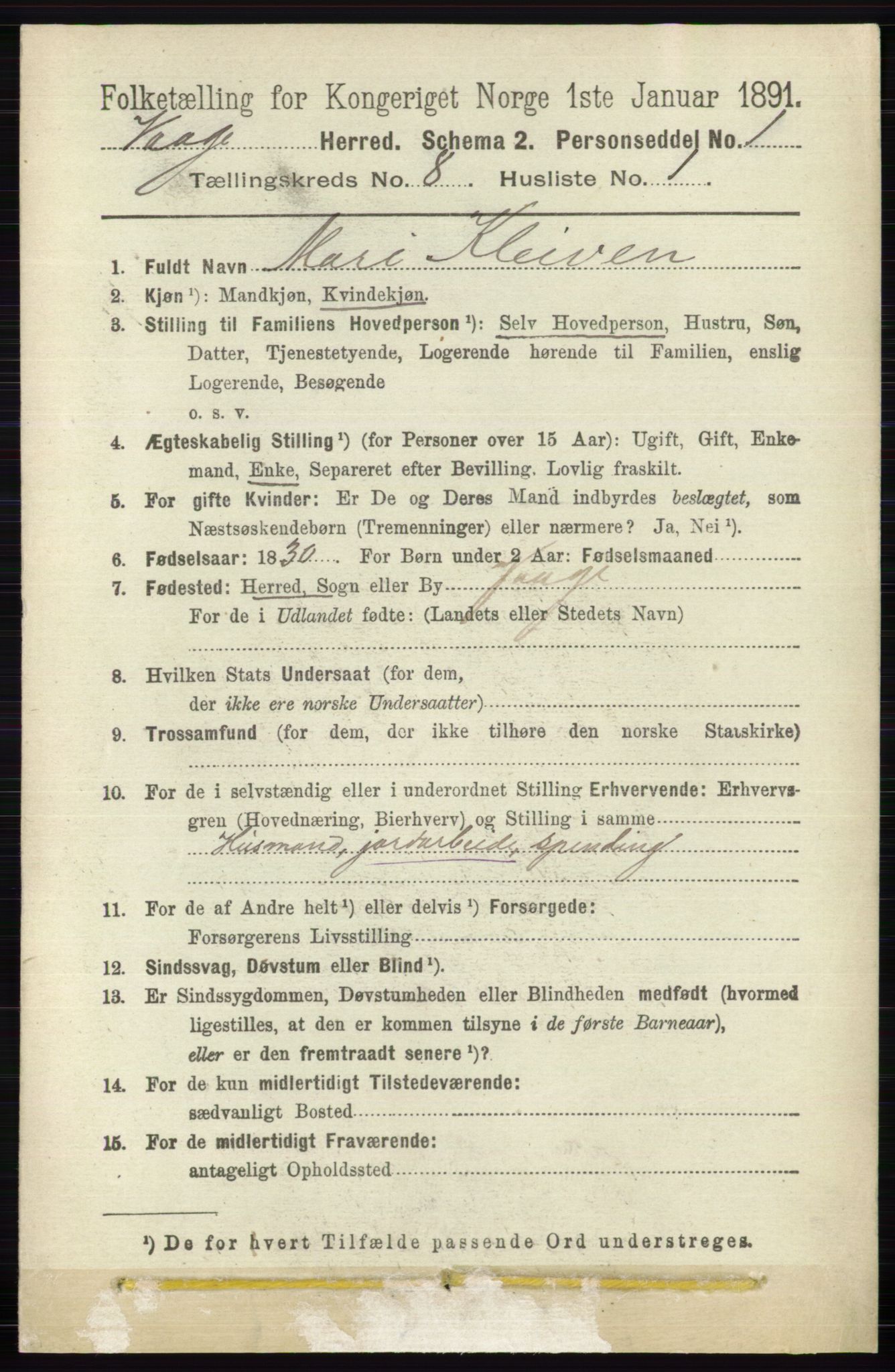 RA, 1891 census for 0515 Vågå, 1891, p. 4882