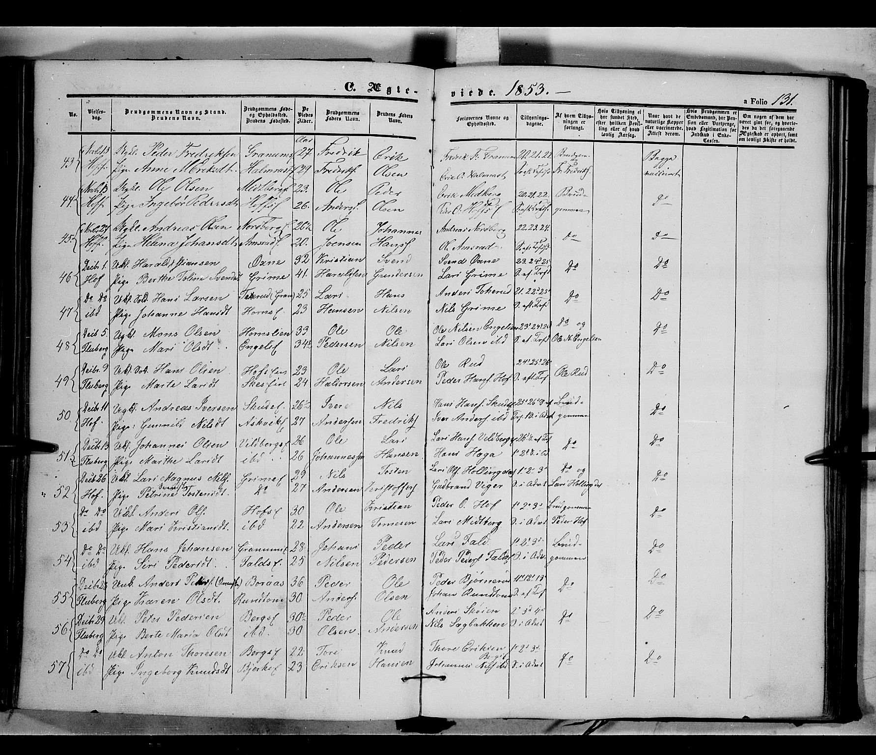 Land prestekontor, SAH/PREST-120/H/Ha/Haa/L0009: Parish register (official) no. 9, 1847-1859, p. 131